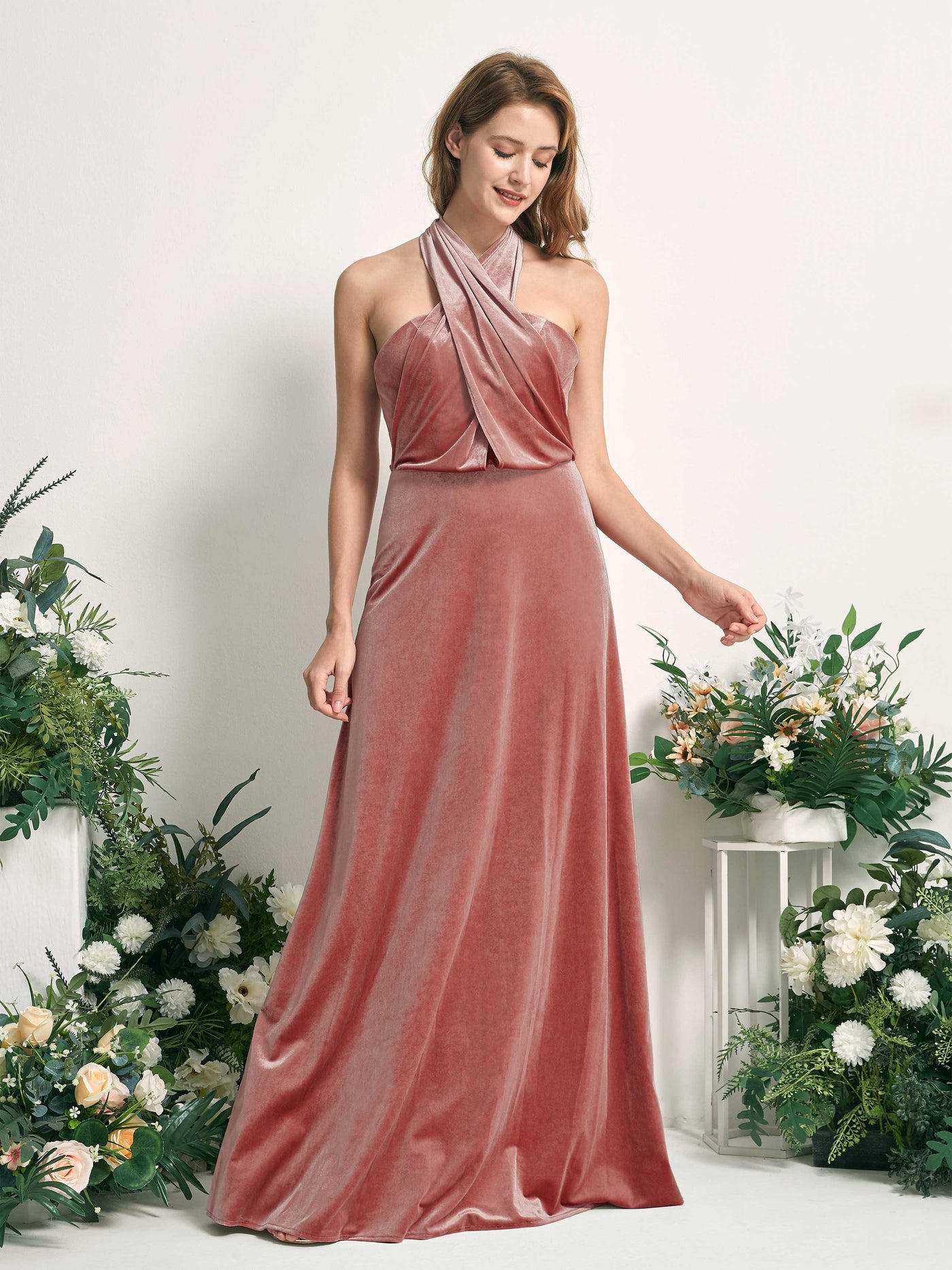 Carlyna Tubo Convertible Hasta el suelo Vestidos de dama de honor Rosa Polvorienta #color_rosa-polvorienta