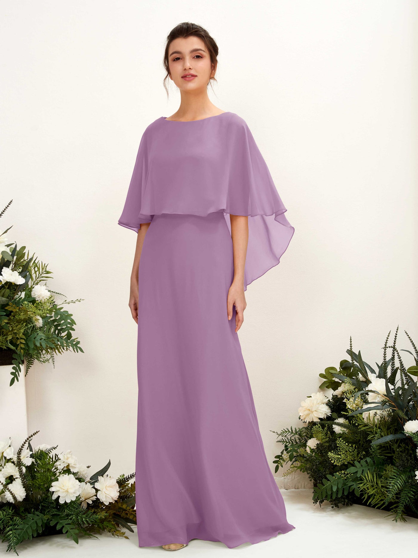 Carlyna Tubo Corte Escote bandeja Capa Vestidos de dama de honor Niebla Orquídea #color_niebla-orqu-dea