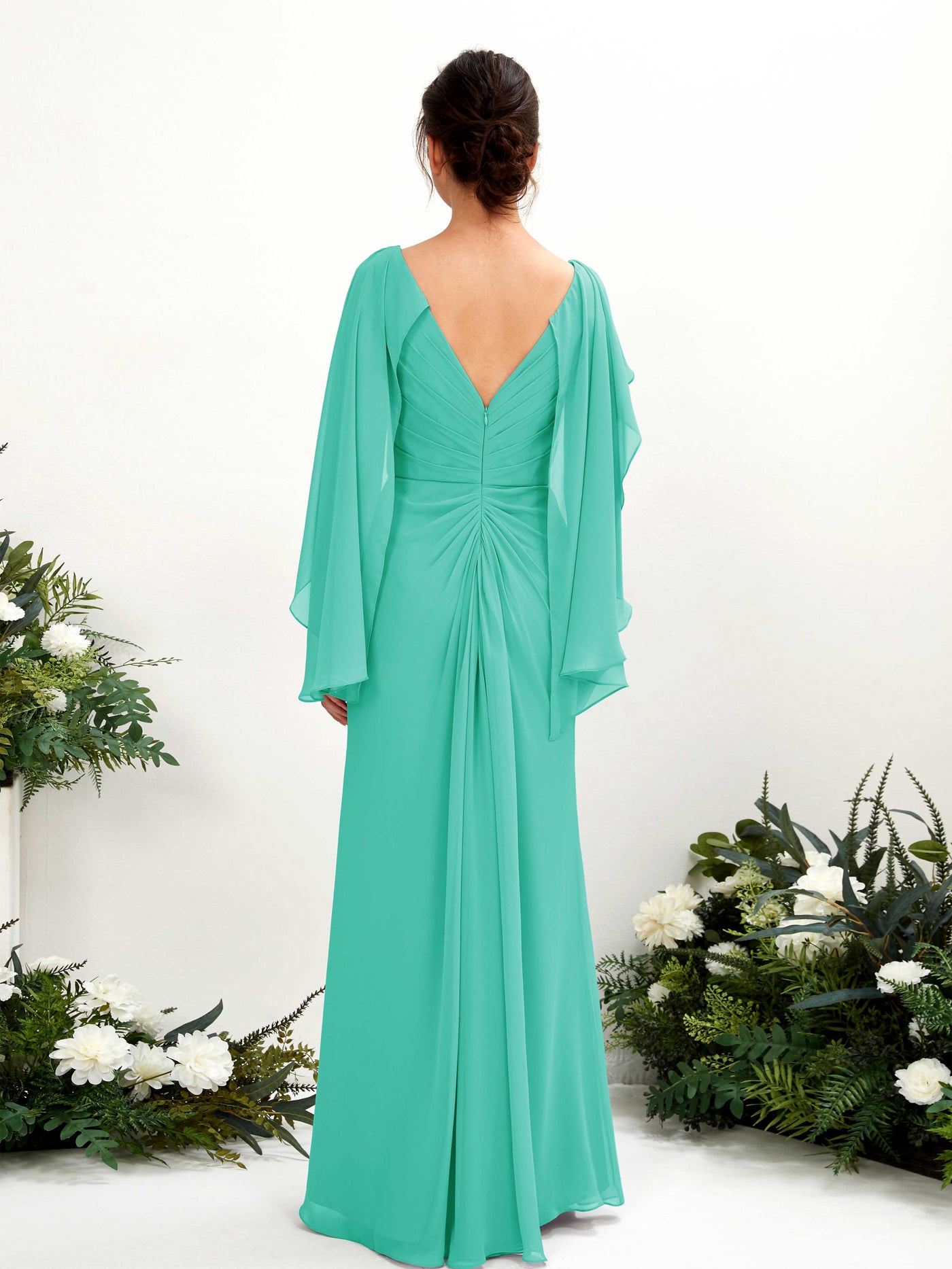 Carlyna Tubo Escote en V Capa Gasa Vestido de dama de honor Azul Tiffany #color_azul-tiffany