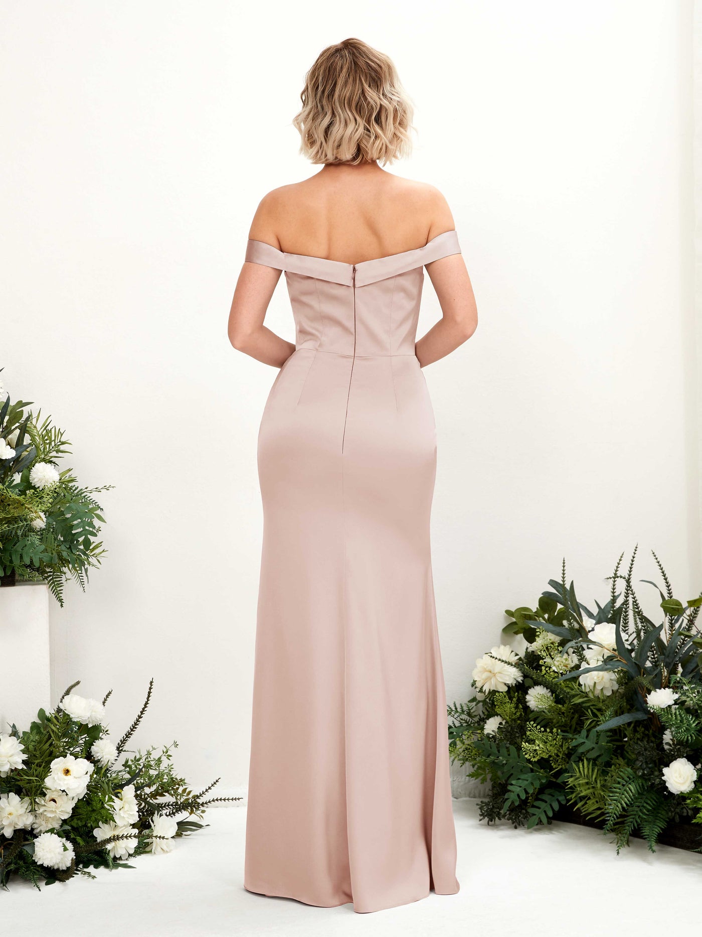 Carlyna Tubo Hombros caídos Hasta el suelo Hendidura Vestido de dama de honor Rosa Perla #color_rosa-perla