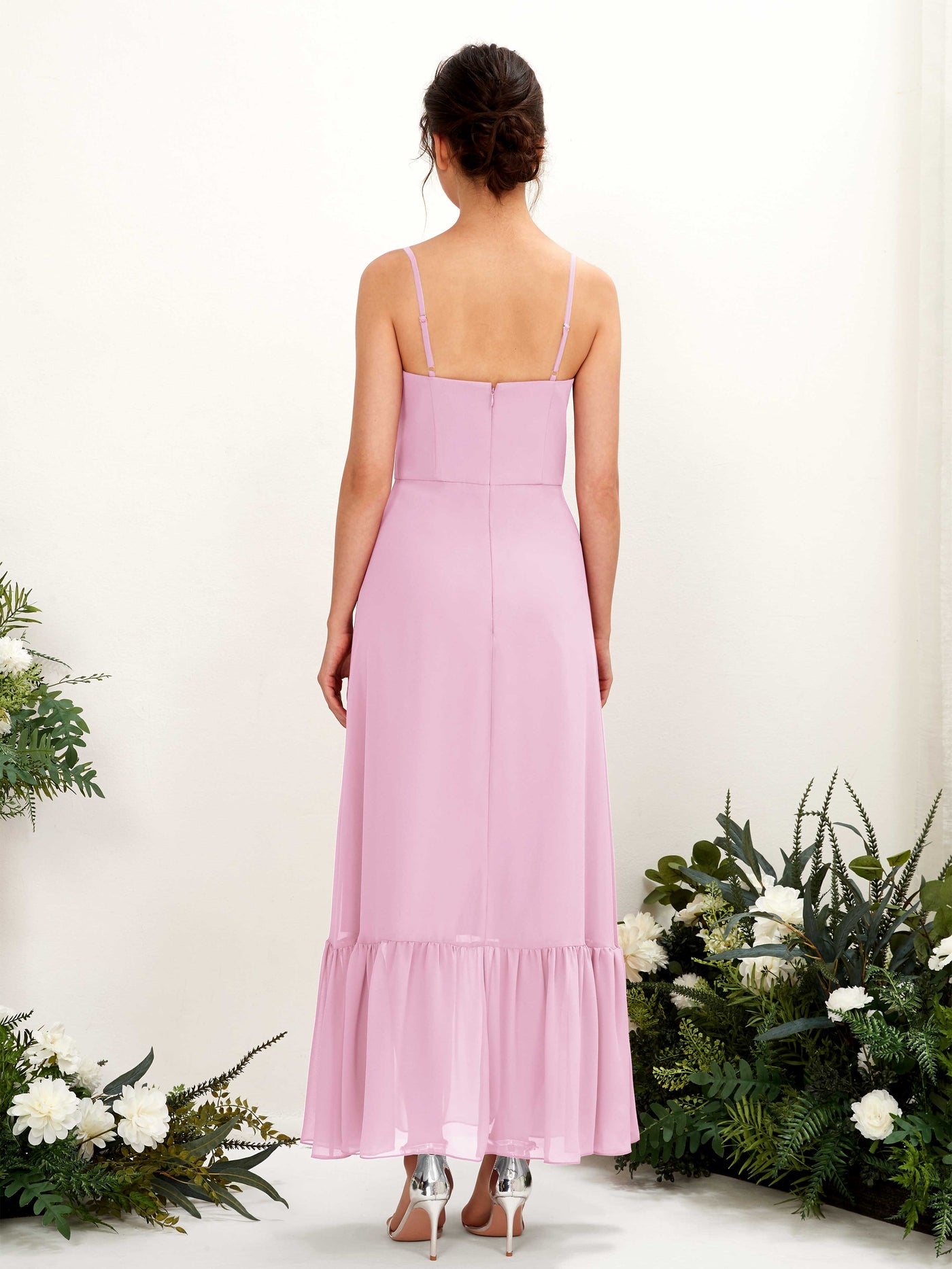 Carlyna Vestido de dama de honor Corte imperial Tirantes finos Hasta el suelo Rosa Caramelo #color_rosa-caramelo