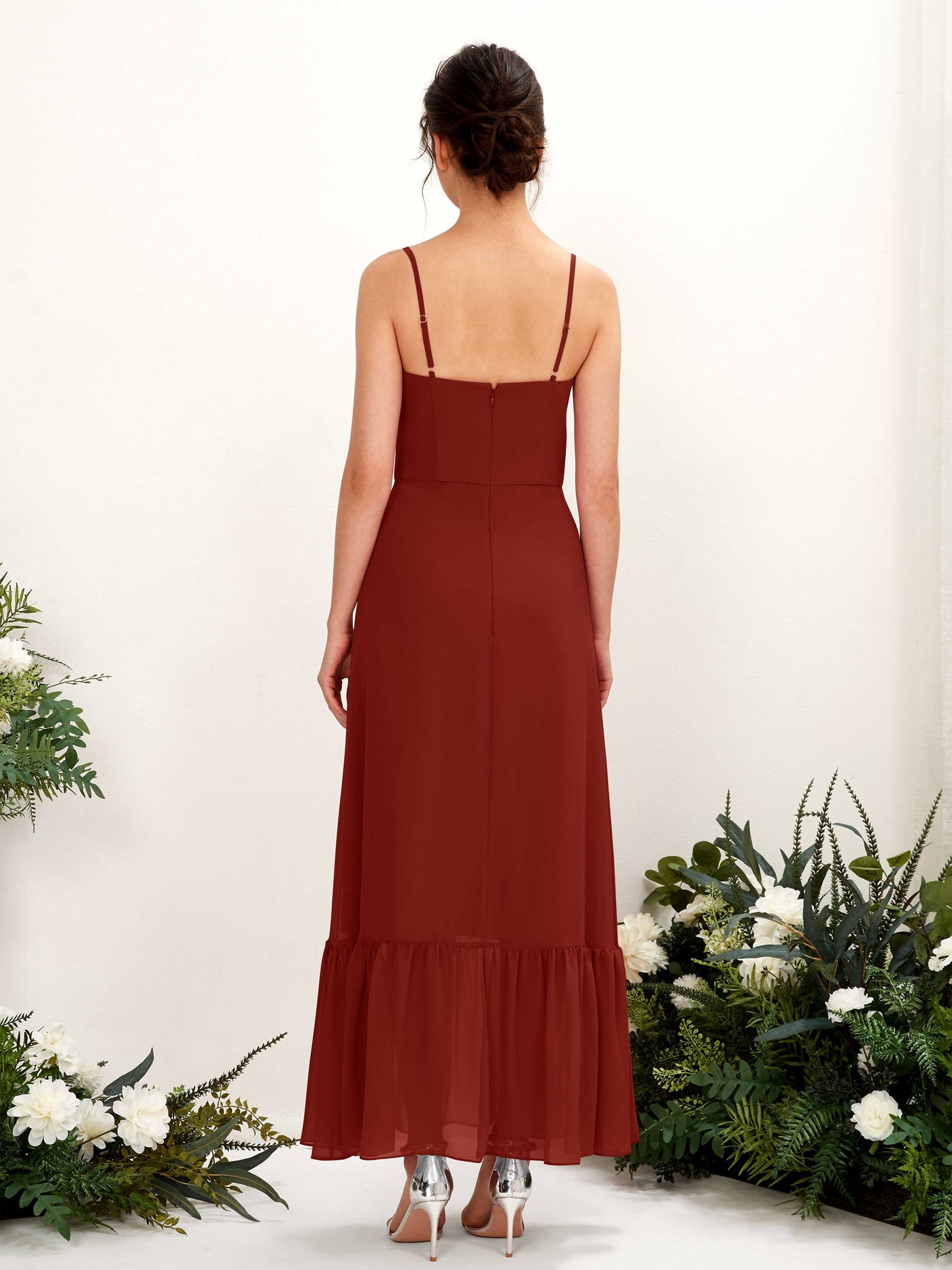 Carlyna Vestido de dama de honor Corte imperial Tirantes finos Hasta el suelo Óxido #color_xido