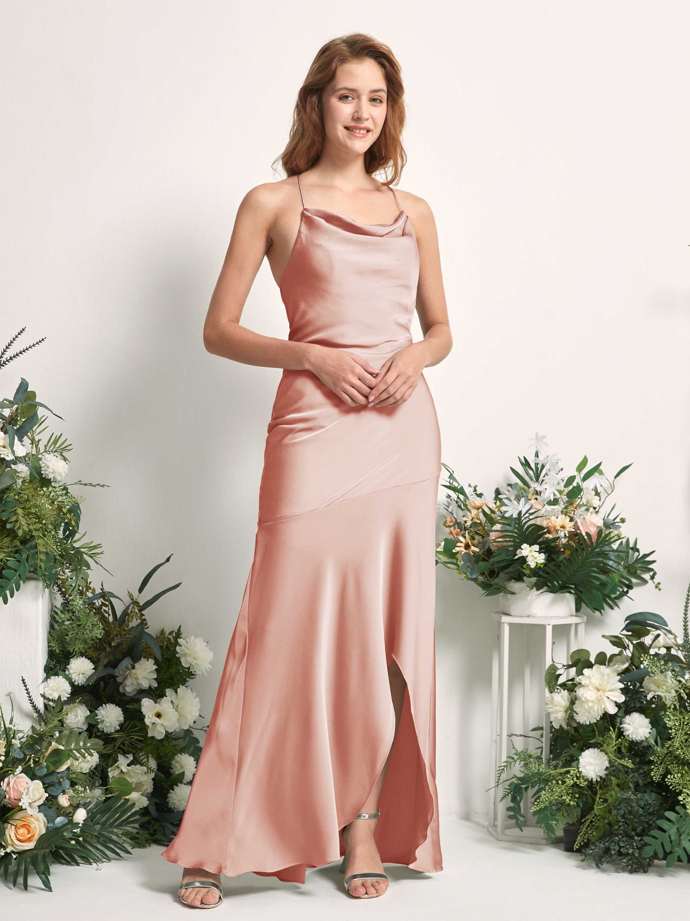 Carlyna Vestido de dama de honor Corte sirena Escote drapeado Hasta el suelo Cantalupo #color_cantalupo