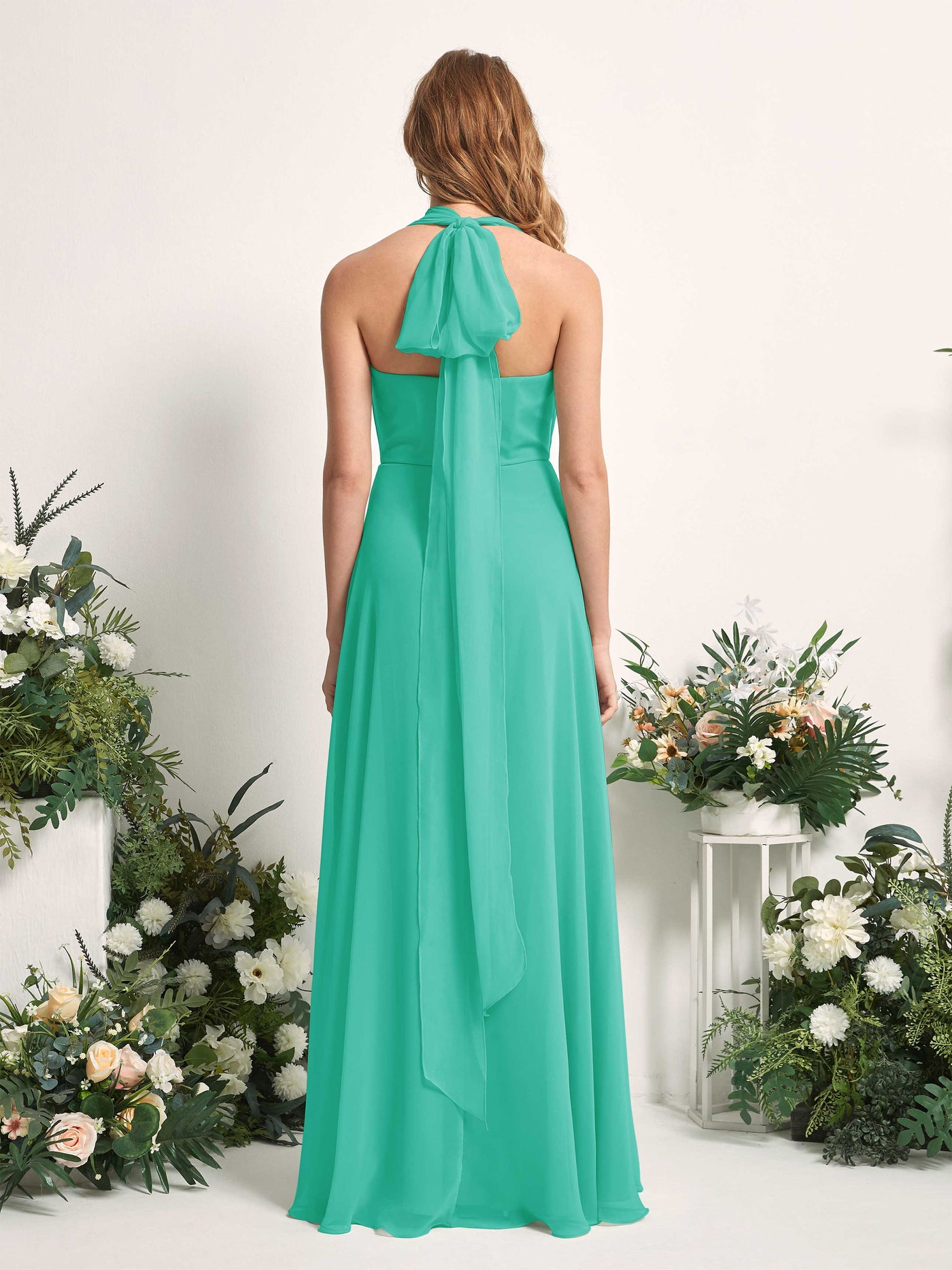Carlyna Vestido de dama de honor Línea A Cuello de corazón Hasta el suelo Azul Tiffany #color_azul-tiffany