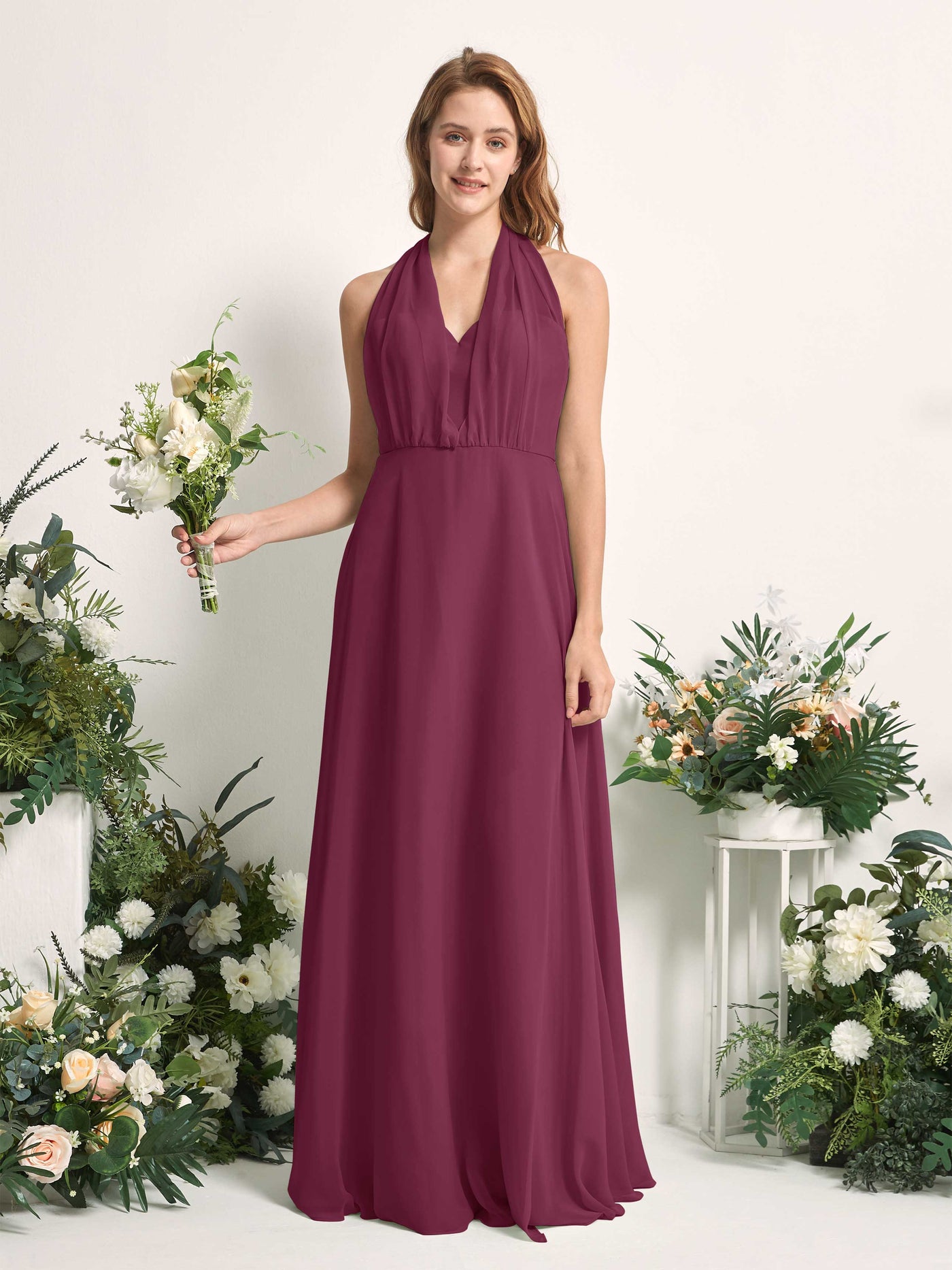 Carlyna Vestido de dama de honor Línea A Cuello de corazón Hasta el suelo Chianti #color_chianti