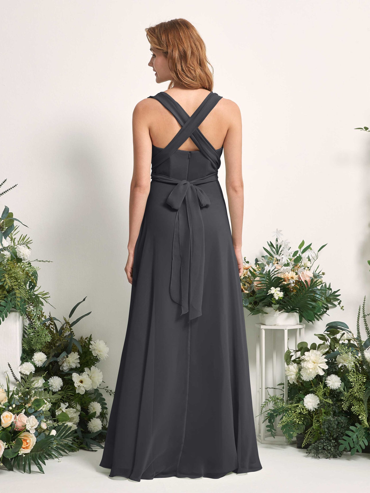 Carlyna Vestido de dama de honor Línea A Cuello de corazón Hasta el suelo Peltre #color_peltre