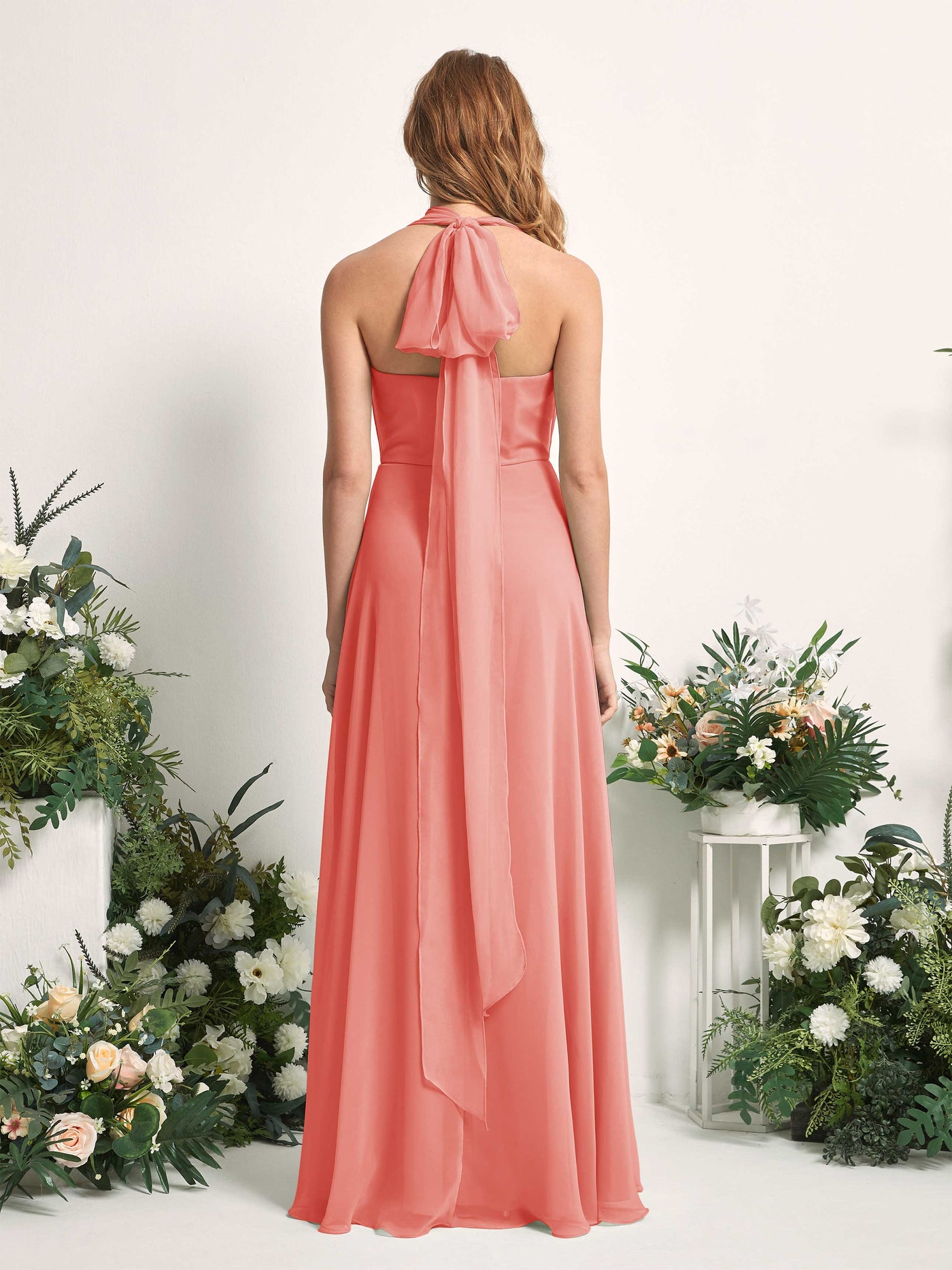 Carlyna Vestido de dama de honor Línea A Cuello de corazón Hasta el suelo Rosa Melocotón #color_rosa-melocot-n