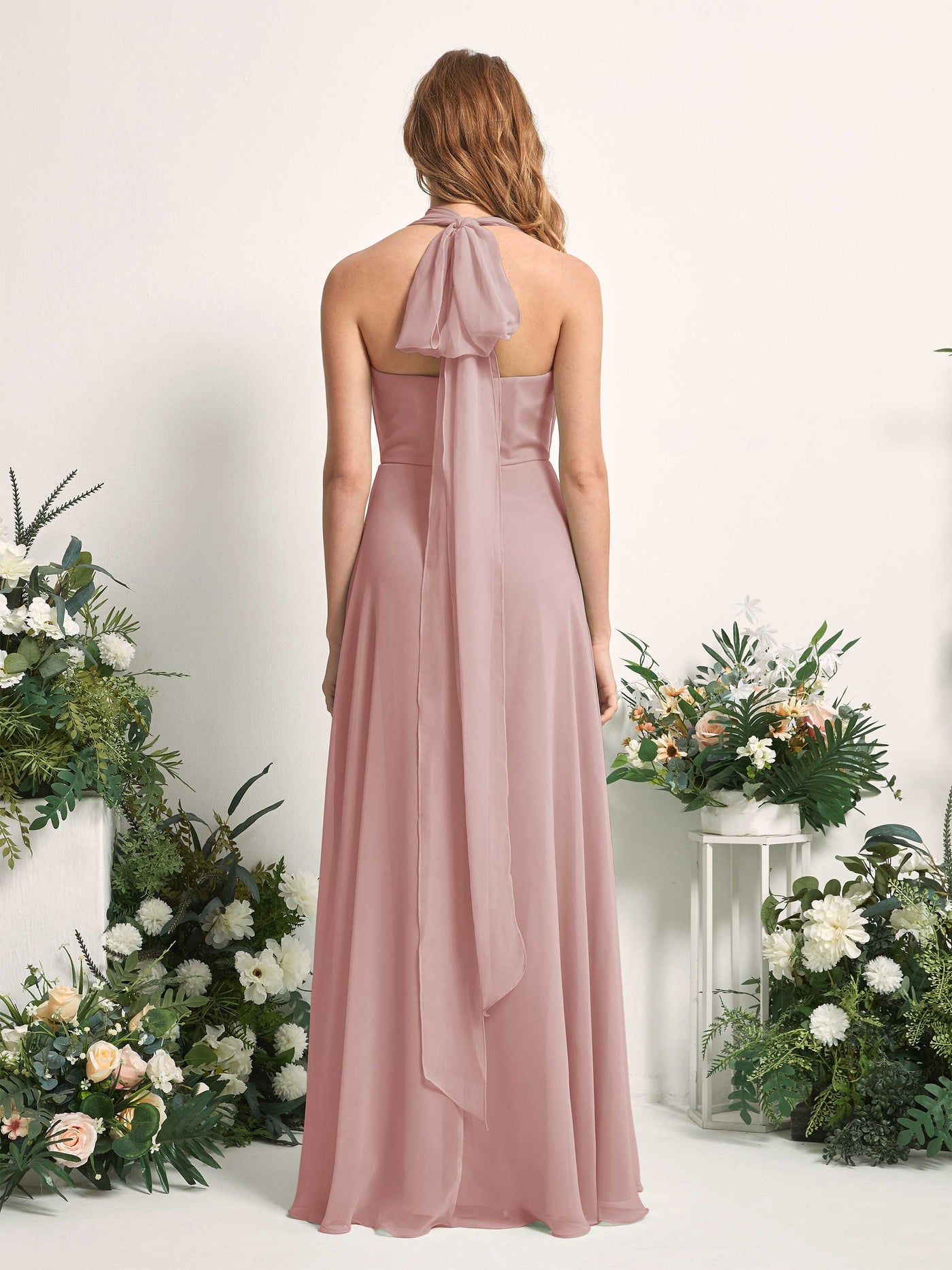 Carlyna Vestido de dama de honor Línea A Cuello de corazón Hasta el suelo Rosa Polvorienta #color_rosa-polvorienta