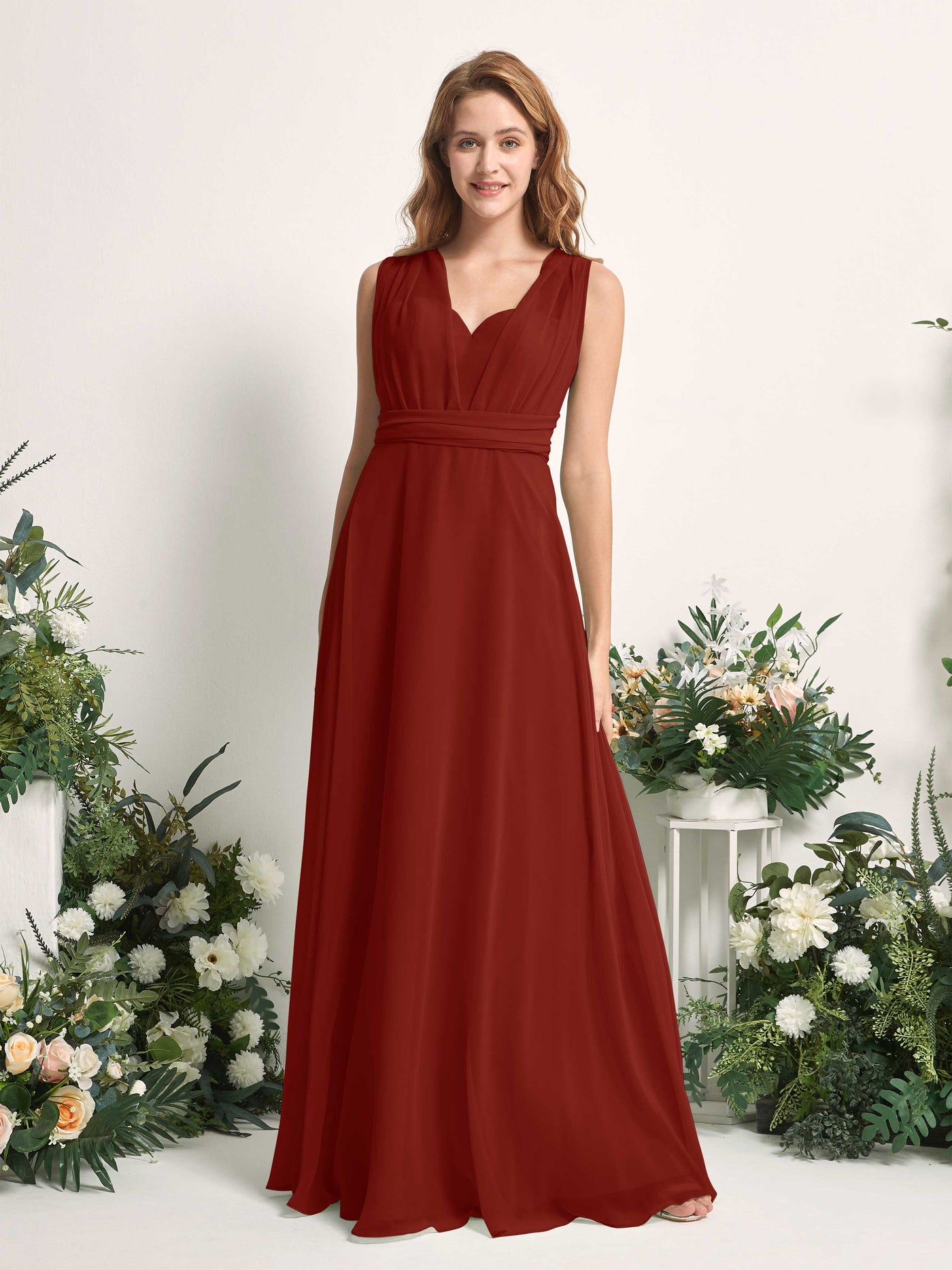 Carlyna Vestido de dama de honor Línea A Cuello de corazón Hasta el suelo Óxido #color_xido