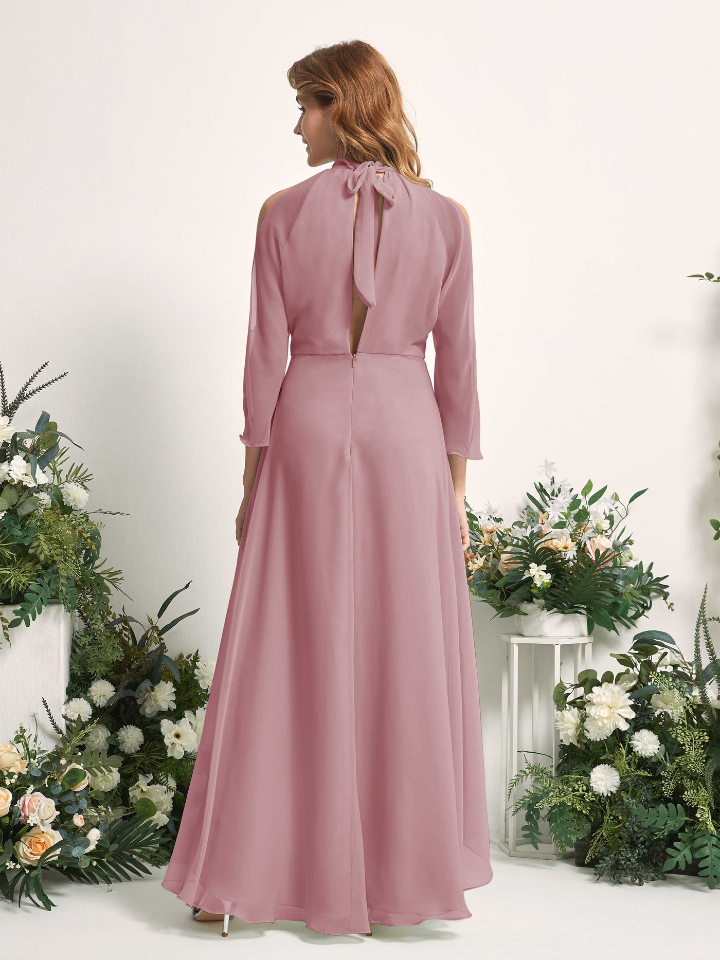 Carlyna Vestido de dama de honor línea A cuello redondo hasta el suelo gasa Malva Clásico #color_malva-cl-sico