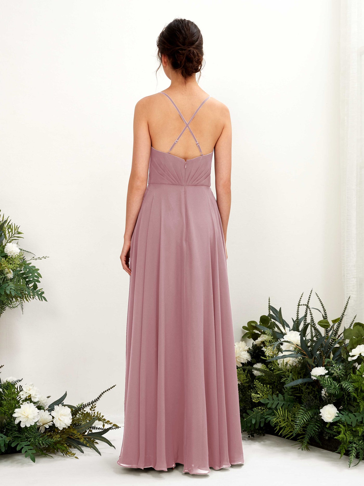 Carlyna Vestido de línea A escote en V con tirantes finos hasta el suelo vestido de dama de honor Malva Clásico #color_malva-cl-sico
