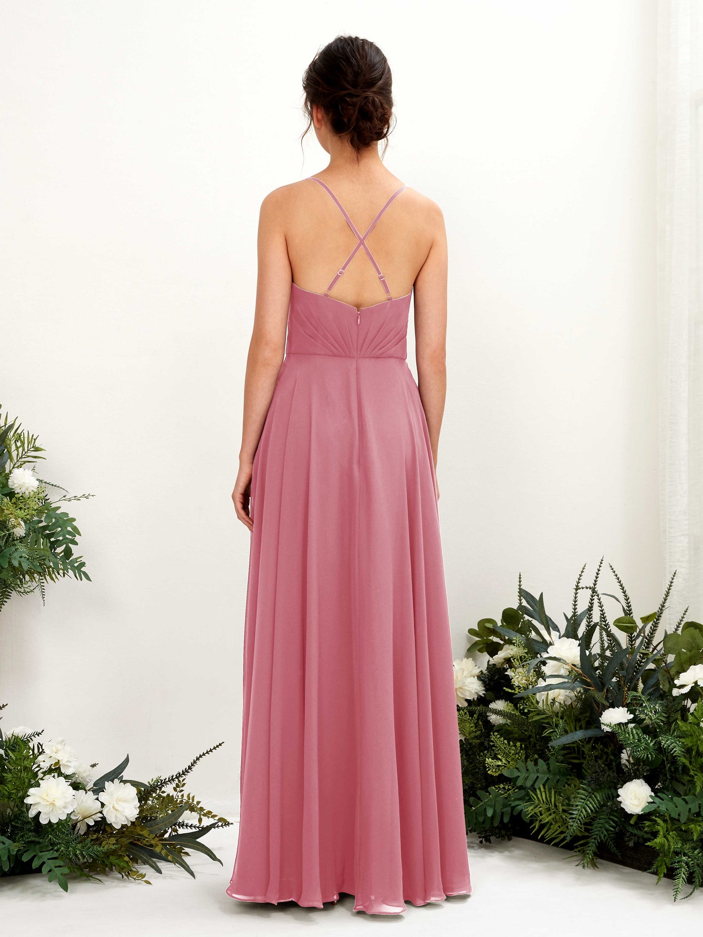 Carlyna Vestido de línea A escote en V con tirantes finos hasta el suelo vestido de dama de honor Rosa Del Desierto #color_rosa-del-desierto