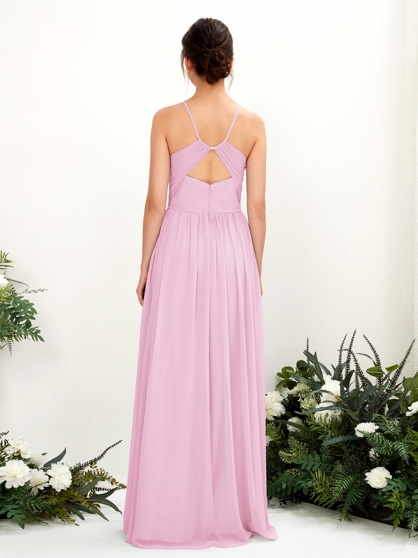 Carlyna Vestido de Línea A Hasta el suelo Escote en V Tirantes finos Rosa Caramelo #color_rosa-caramelo