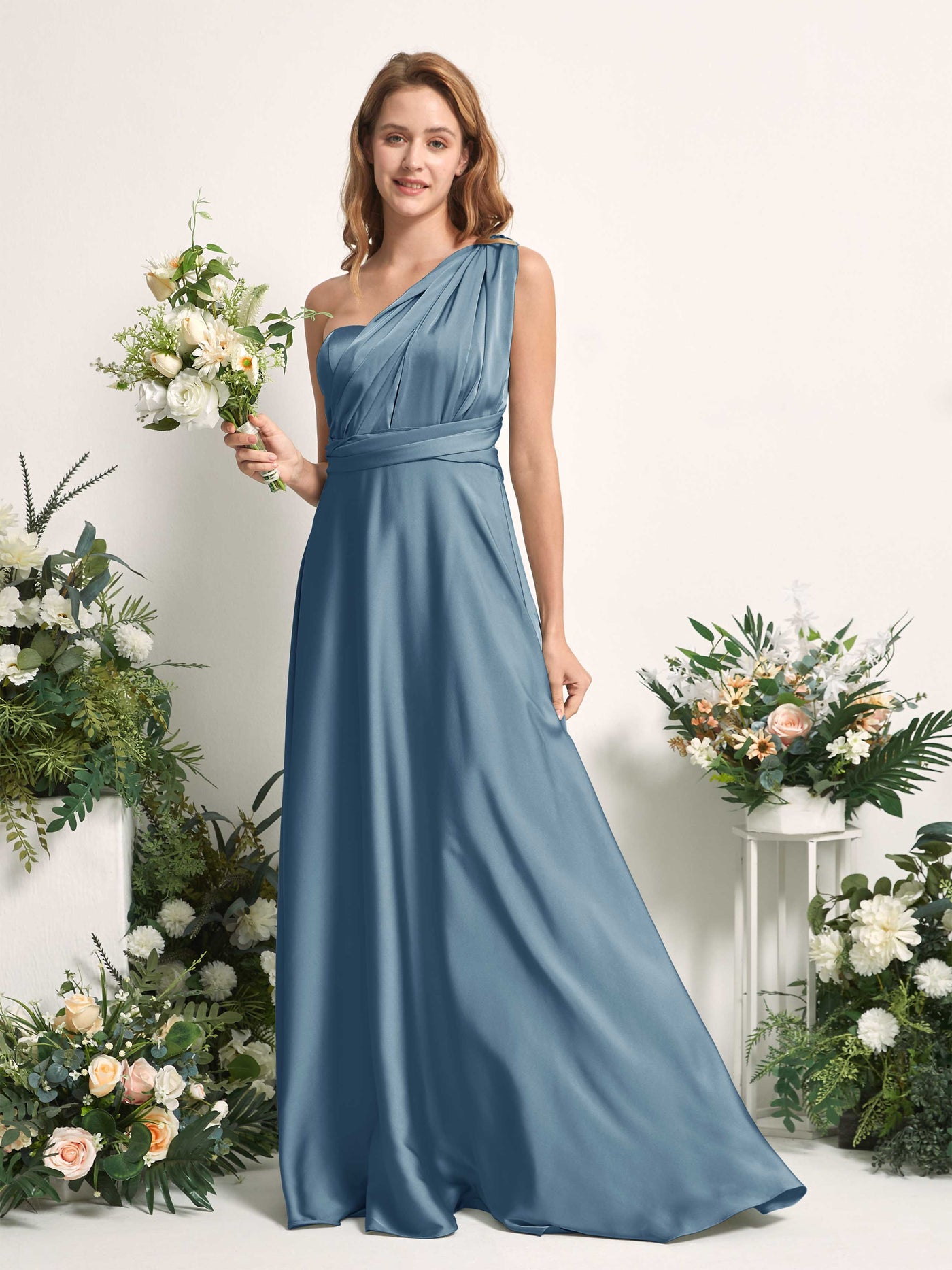 Carlyna Vestido línea A cuello de corazón hasta el suelo dama de honor Azul Tinta #color_azul-tinta