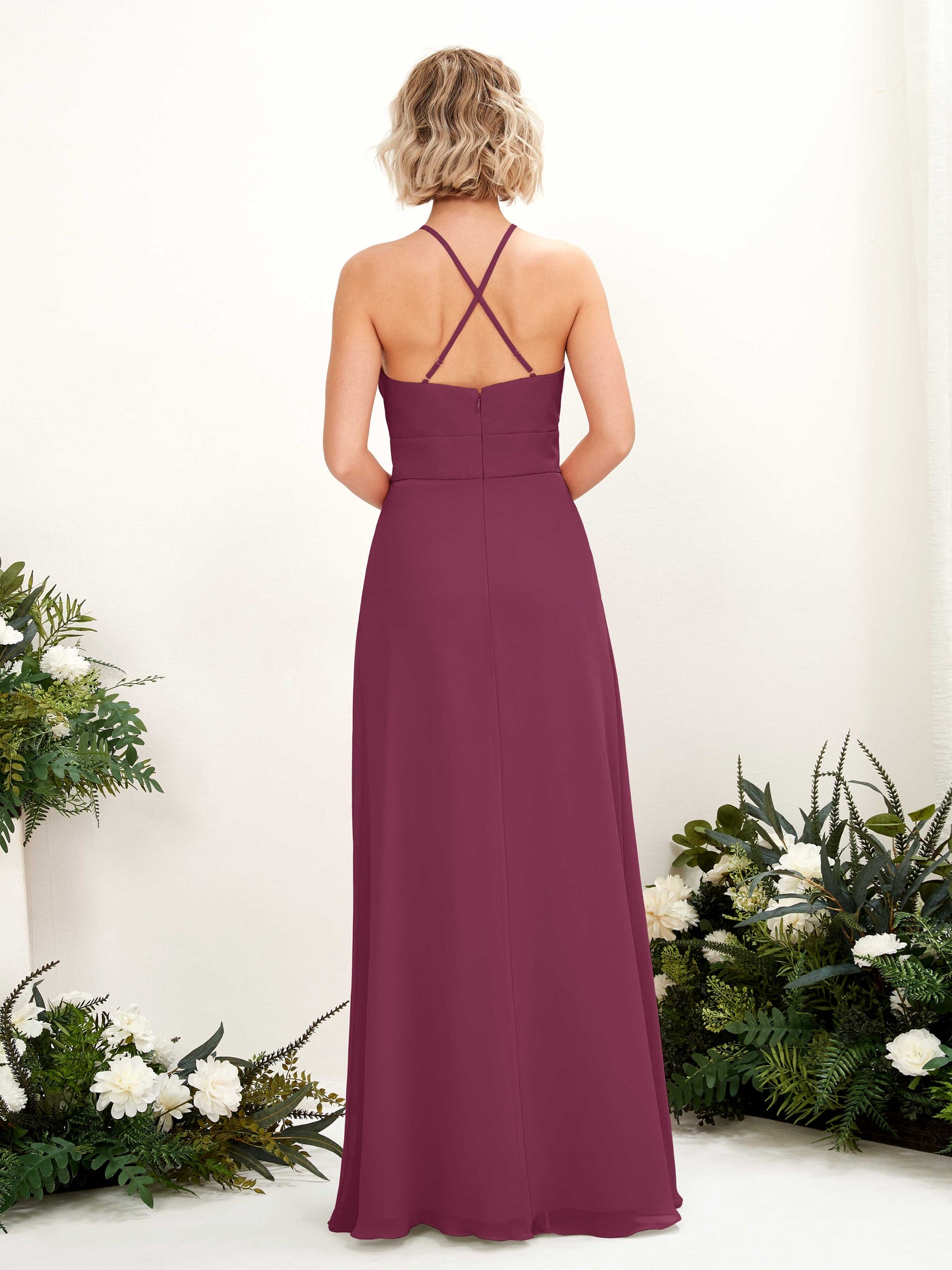 Carlyna Vestido Línea A Cuello Redondo Hasta el Suelo Bolsillos Dama de Honor Chianti #color_chianti
