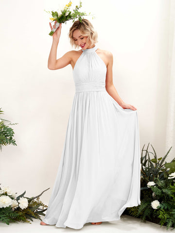 Carlyna Vestido Línea A Cuello Redondo Hasta el Suelo Dama de Honor Blanco #color_blanco