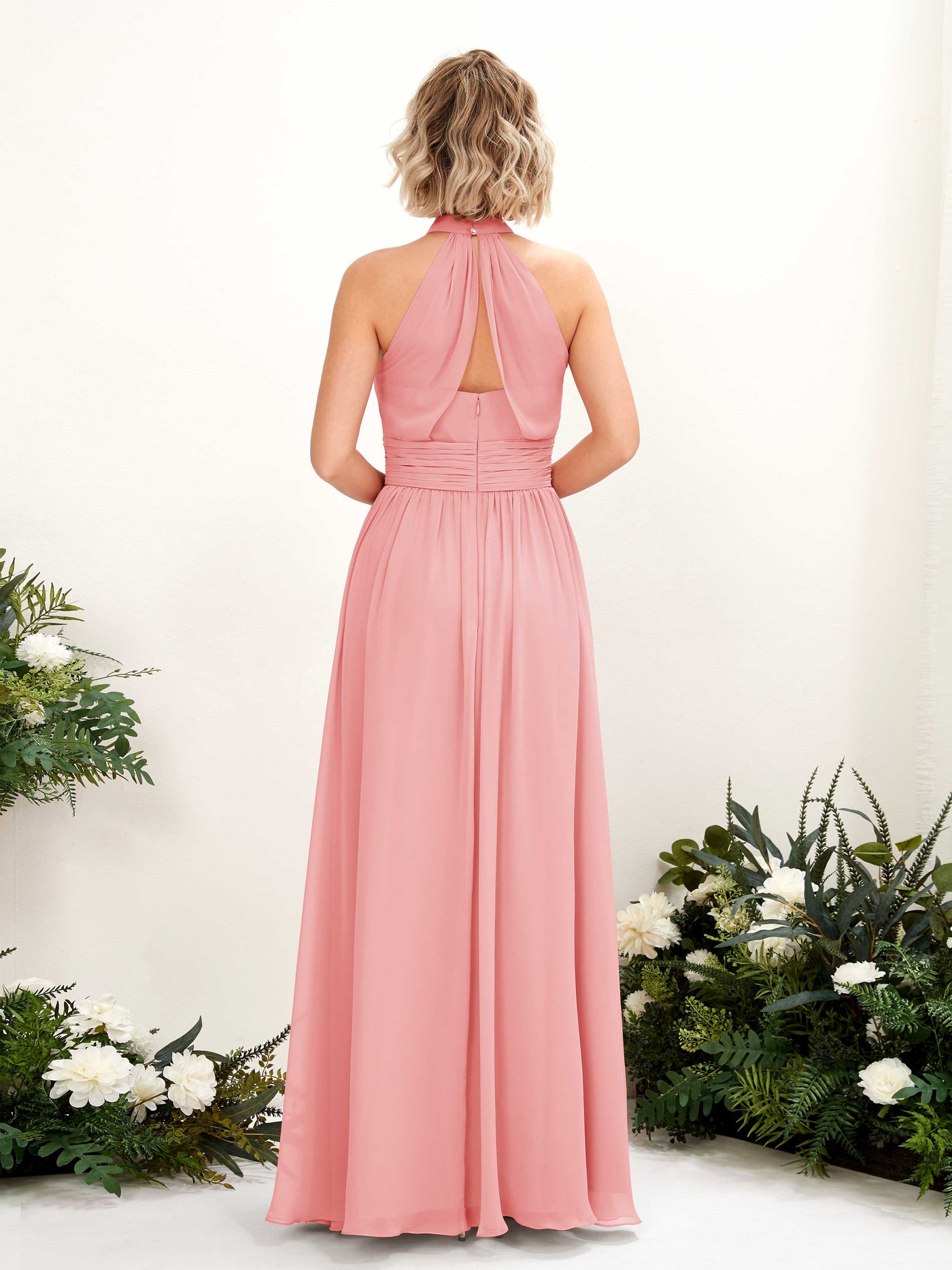Carlyna Vestido Línea A Cuello Redondo Hasta el Suelo Dama de Honor Rosa Ballet #color_rosa-ballet