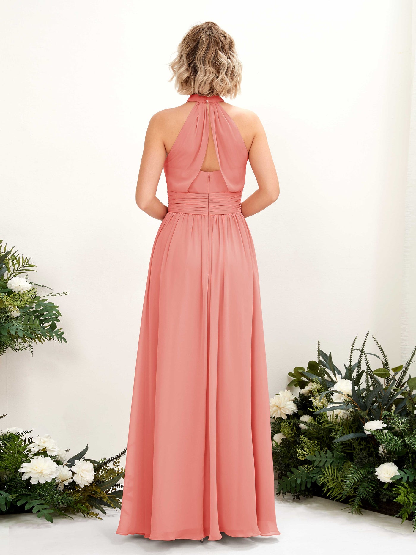 Carlyna Vestido Línea A Cuello Redondo Hasta el Suelo Dama de Honor Rosa Melocotón #color_rosa-melocot-n