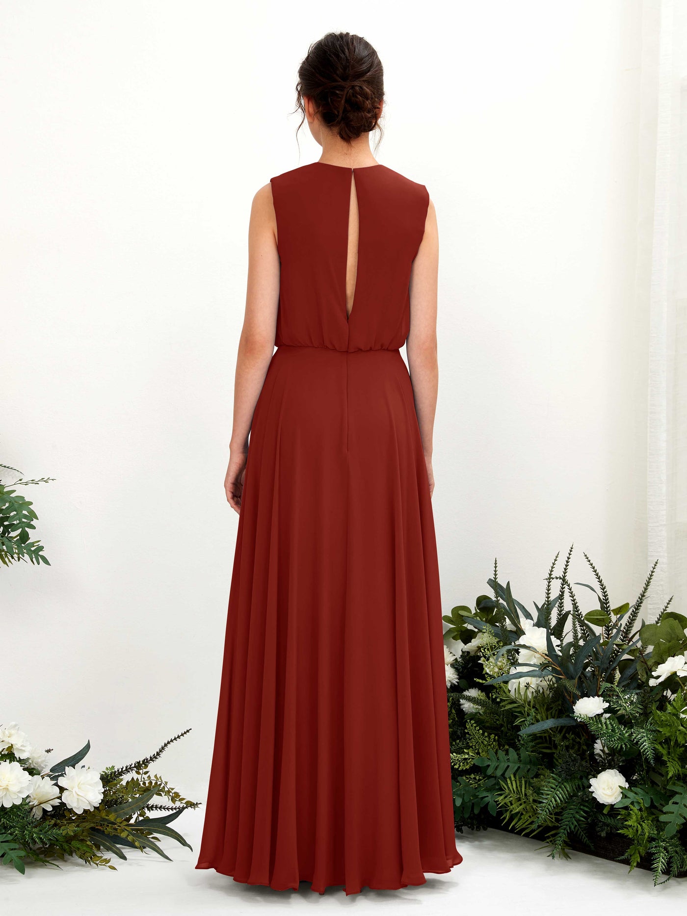 Carlyna Vestido línea A cuello redondo hasta el suelo gasa dama de honor Óxido #color_xido