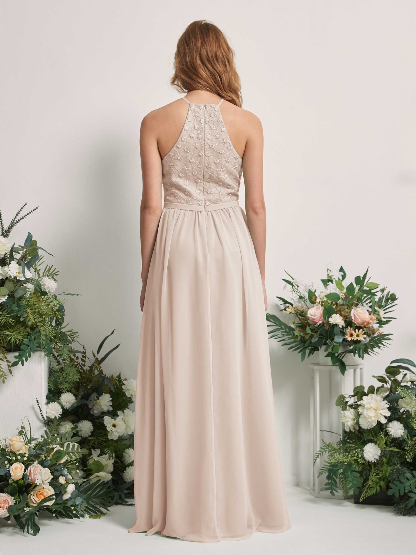 Carlyna Vestido línea A cuello redondo hasta el suelo vestidos de dama de honor Champán #color_champ-n