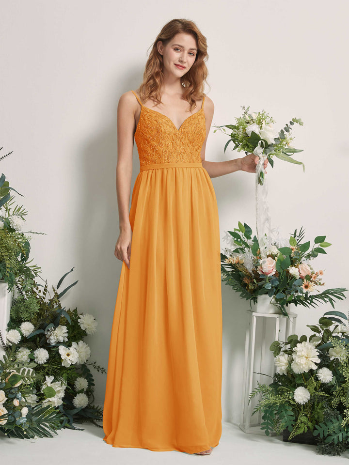 Carlyna Vestido Línea A Escote en V Hasta el suelo Fruncido Dama de honor Mango 