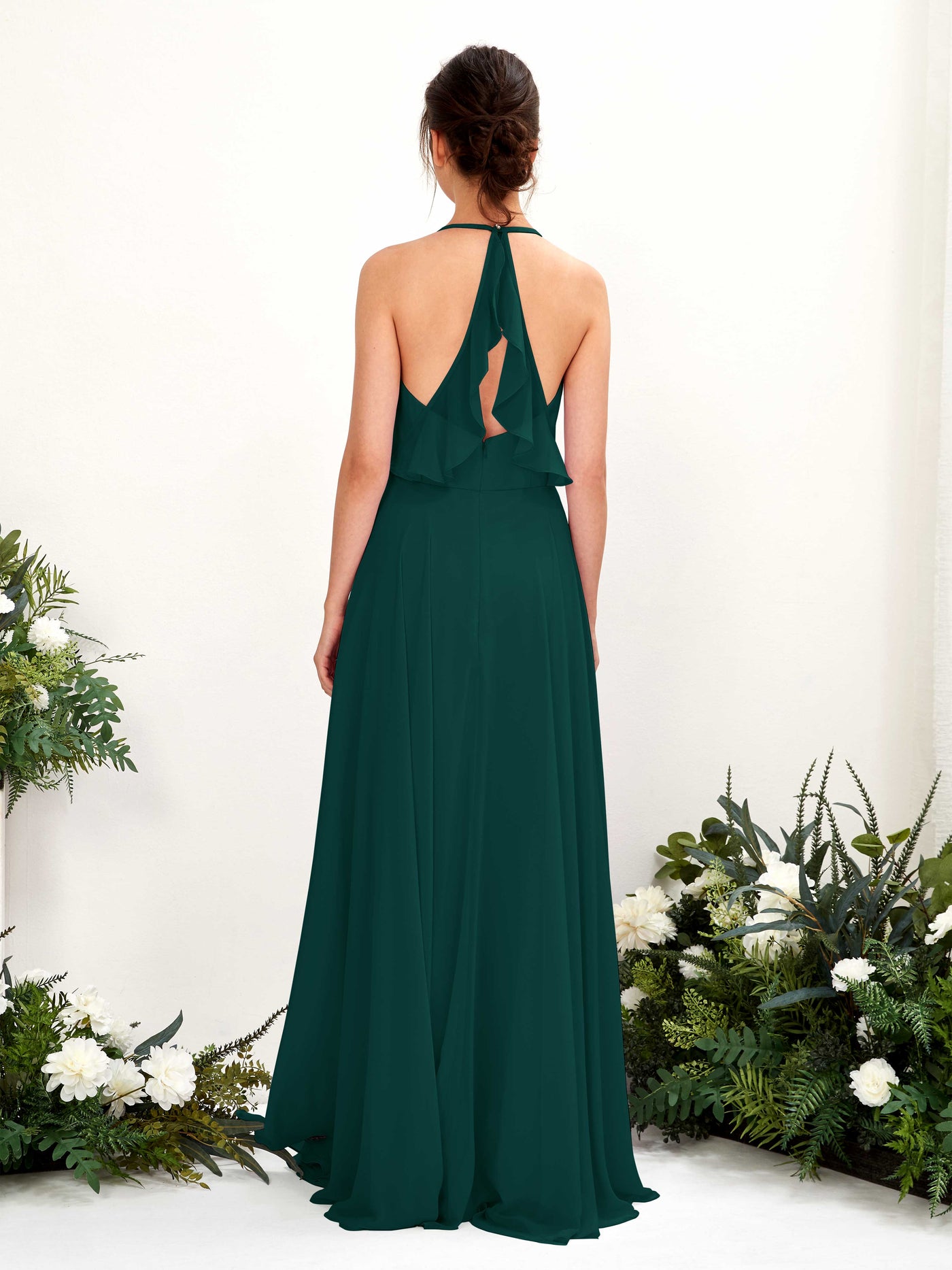 Carlyna Vestido Línea A Escote en V Hasta el suelo Hendidura de pierna Dama de honor Esmeralda Oscuro #color_esmeralda-oscuro