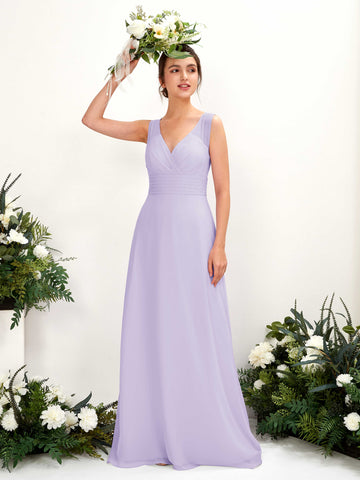 Carlyna Vestido línea A escote en V hasta el suelo vestido de dama de honor Lila #color_lila