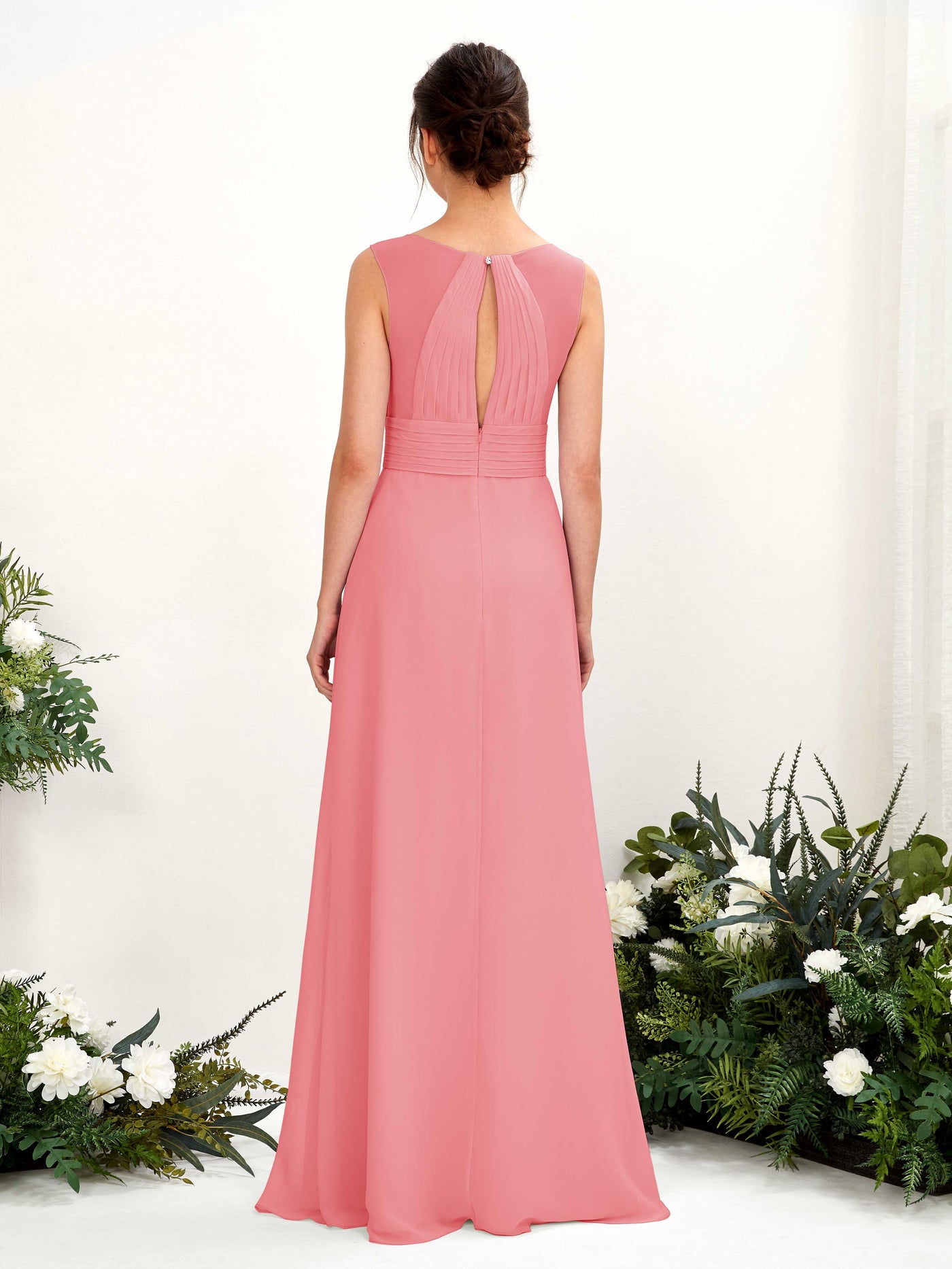 Carlyna Vestido línea A escote en V hasta el suelo vestido de dama de honor Rosa Coral #color_rosa-coral