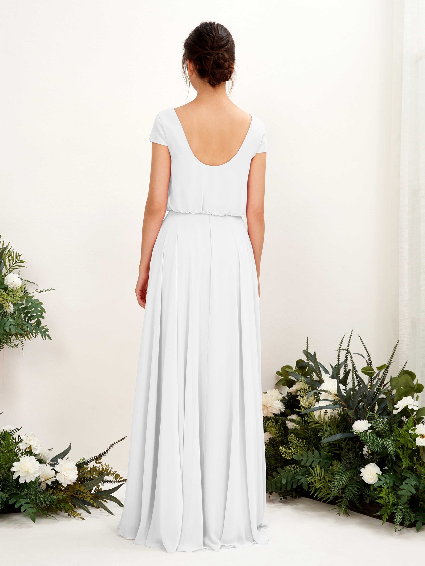 Carlyna Vestido Línea A escote en V manga casquillo hasta el suelo dama de honor Blanco #color_blanco