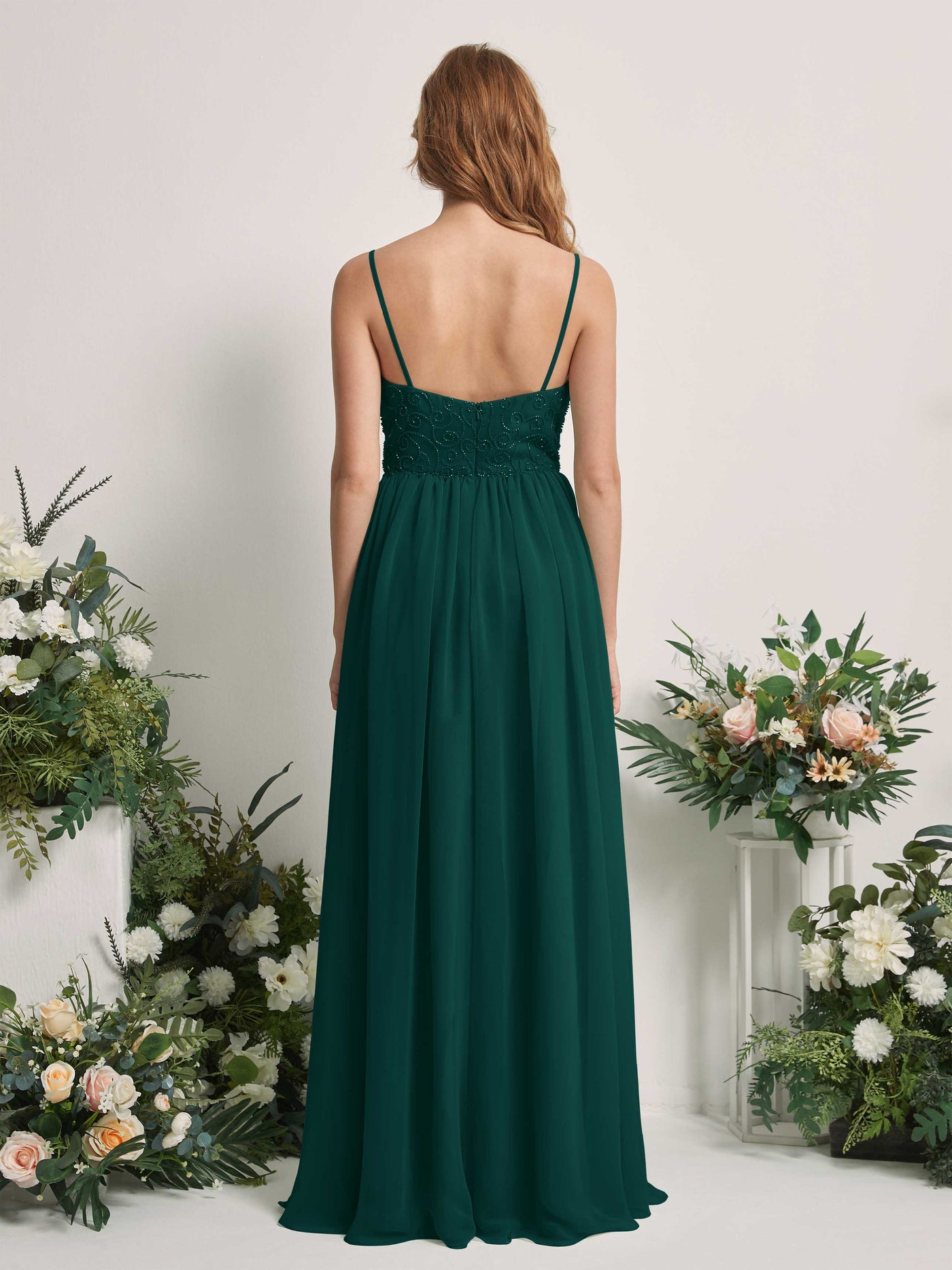 Carlyna Vestido línea A escote redondo hasta el suelo gasa dama de honor Esmeralda Oscuro #color_esmeralda-oscuro