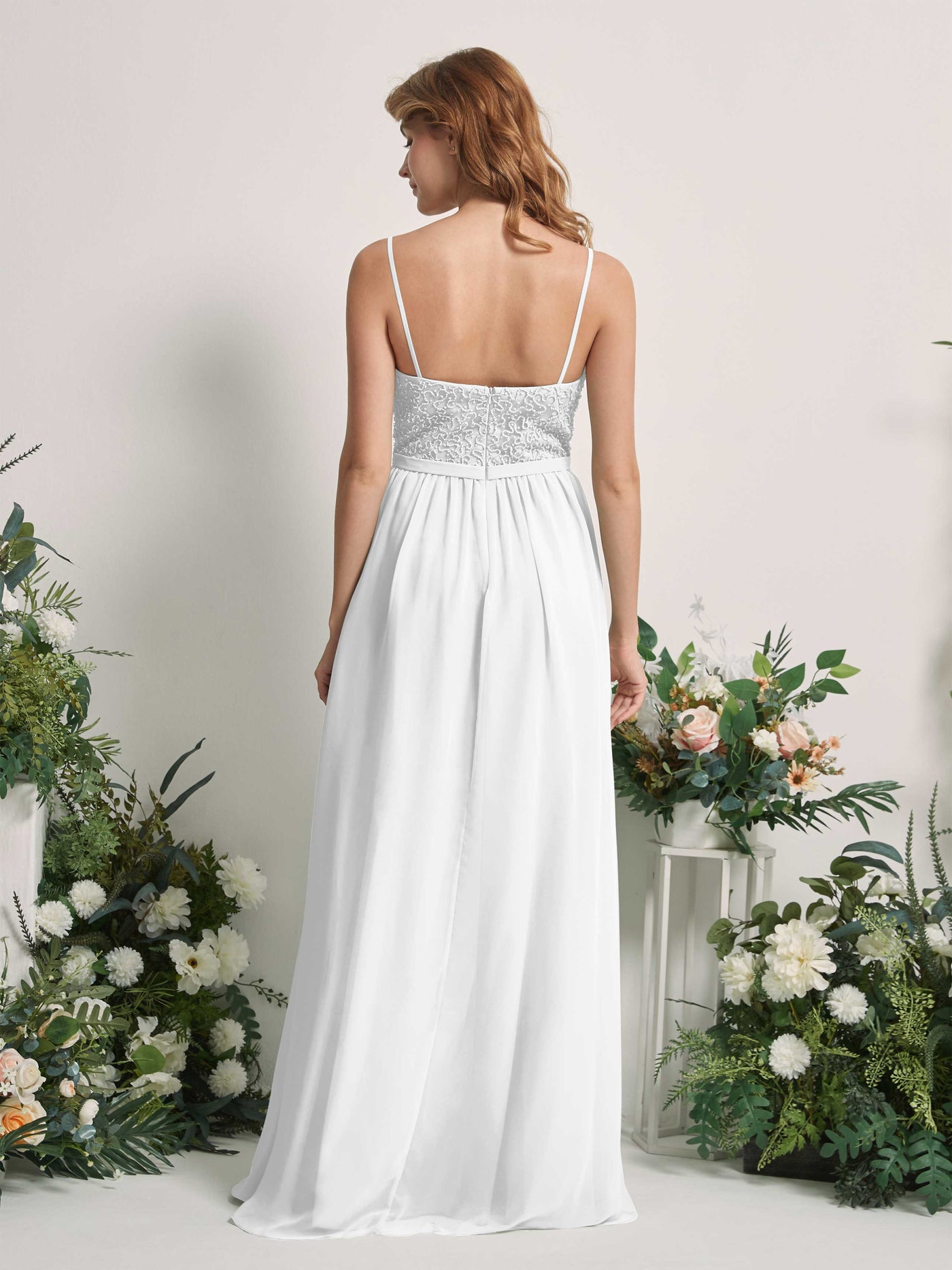 Carlyna Vestido Línea A Escote redondo Largo Gasa Vestidos de dama de honor Blanco #color_blanco