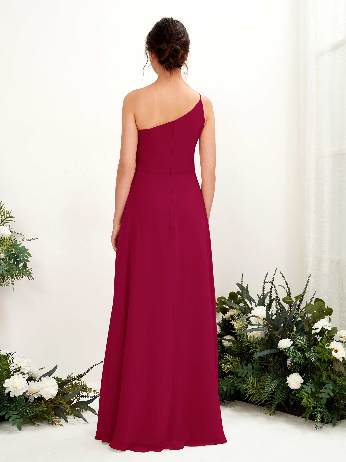 Carlyna Vestido línea A escote un hombre gasa hasta el suelo hendida de pierna Vestidos de dama de honor Rojo Bufón #color_rojo-buf-n