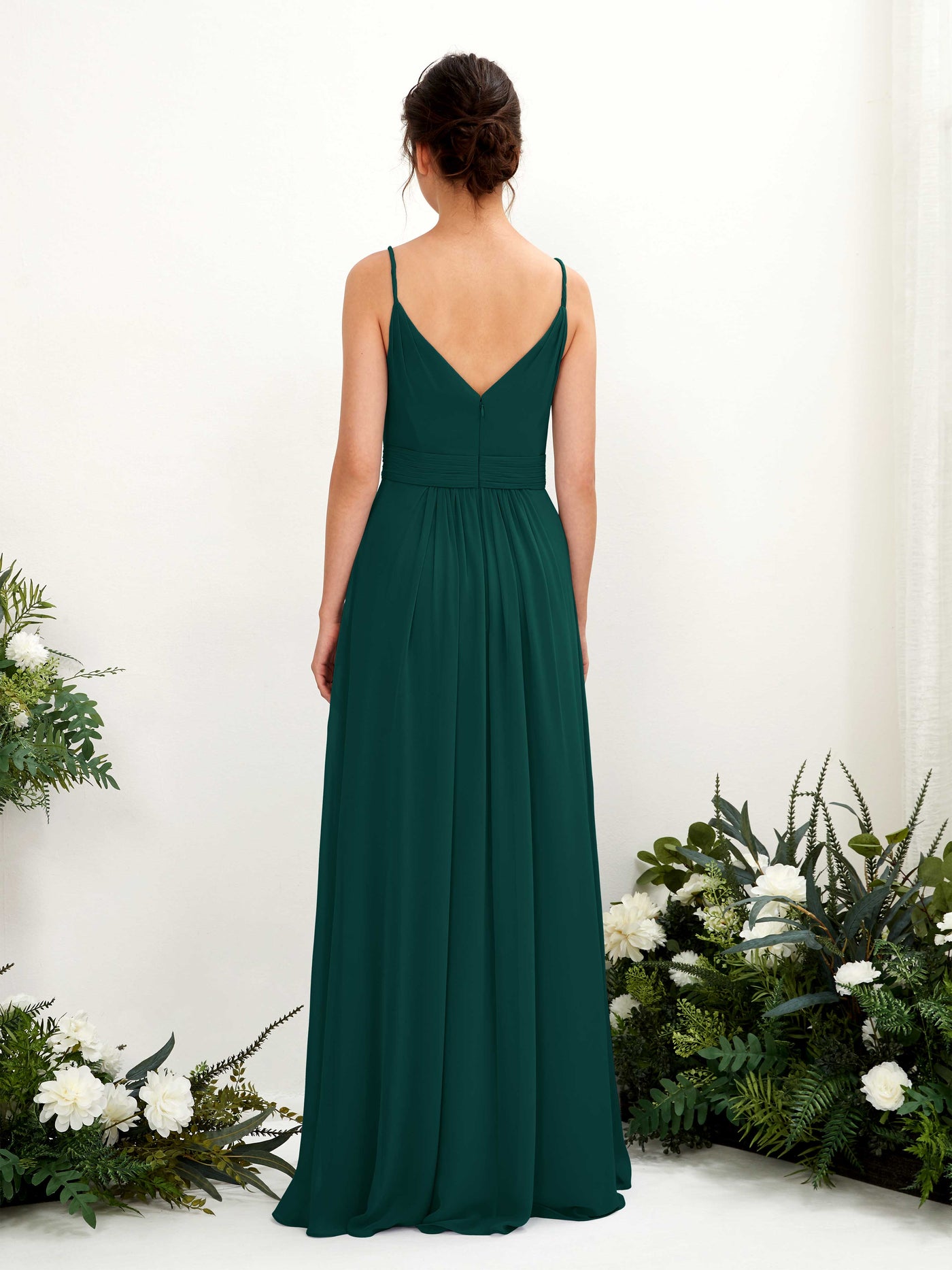 Carlyna Vestido Línea A Hasta el suelo Escote en V Gasa Esmeralda Oscuro #color_esmeralda-oscuro