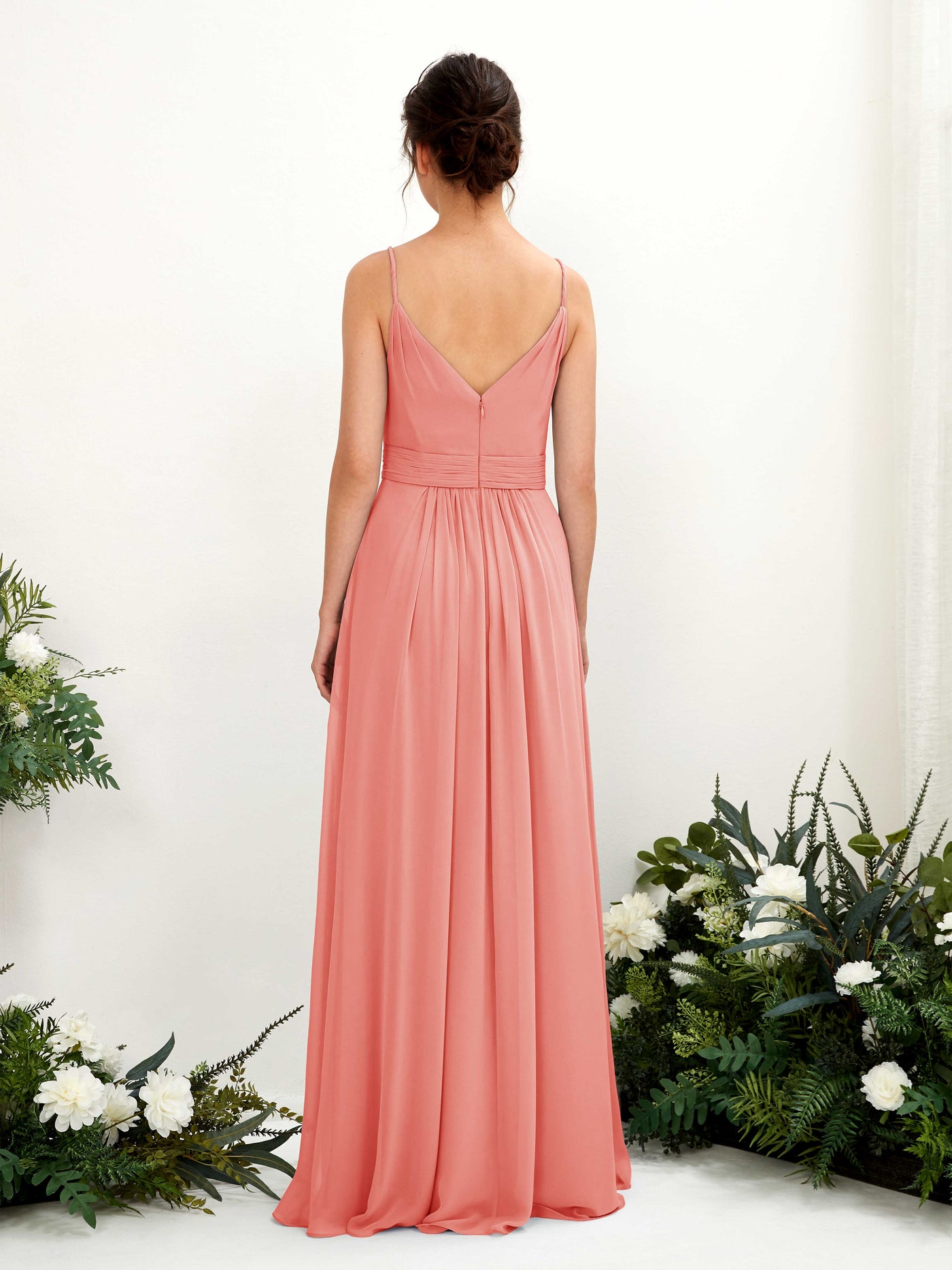 Carlyna Vestido Línea A Hasta el suelo Escote en V Gasa Rosa Melocotón #color_rosa-melocot-n