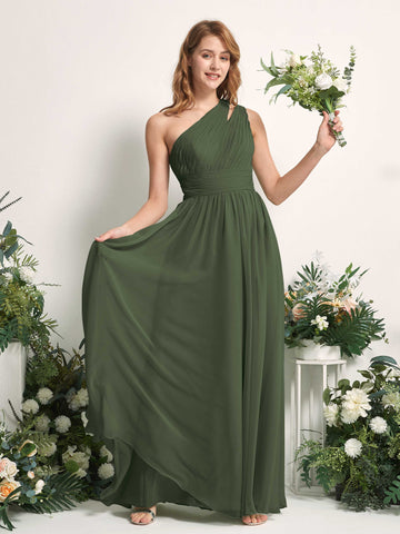 Carlyna Vestido Línea A Hasta el suelo Un Hombre Gasa Dama de honor Oliva Martini #color_oliva-martini