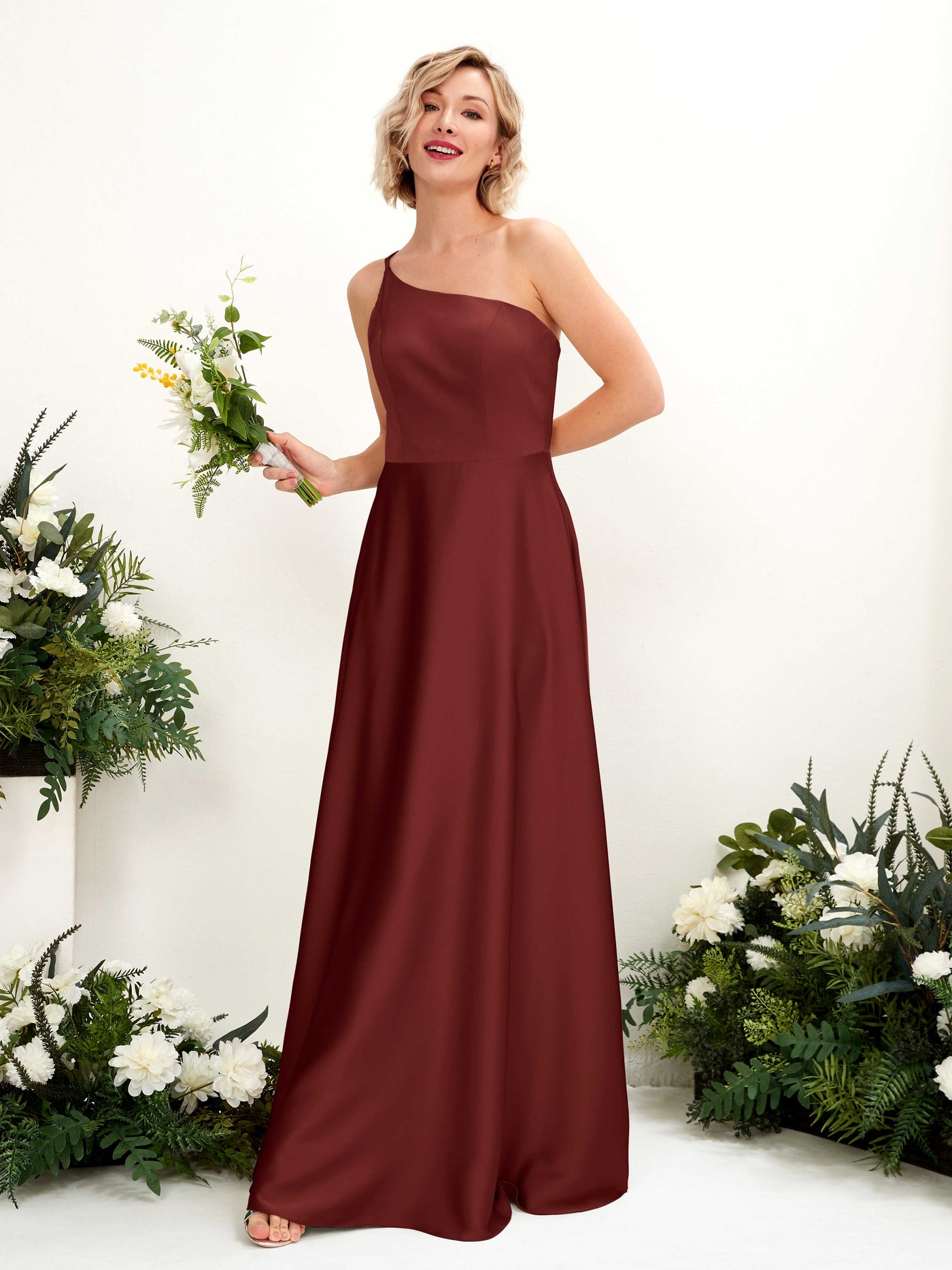 Carlyna Vestido Línea A Un Hombre Hasta el Suelo Dama de Honor Borgoña #color_borgo-a