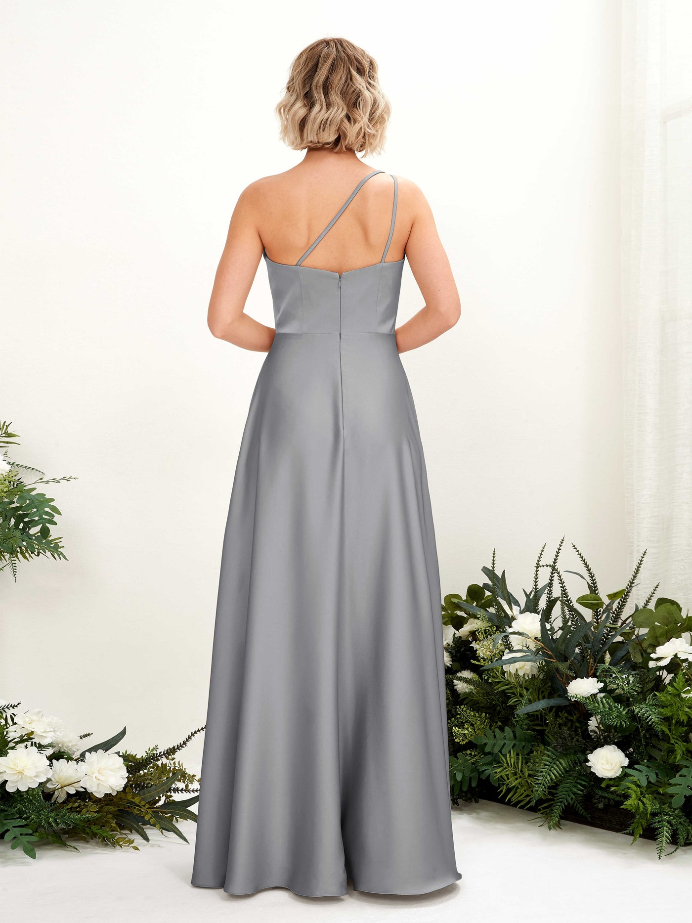 Carlyna Vestido Línea A Un Hombre Hasta el Suelo Dama de Honor Gris Acero #color_gris-acero