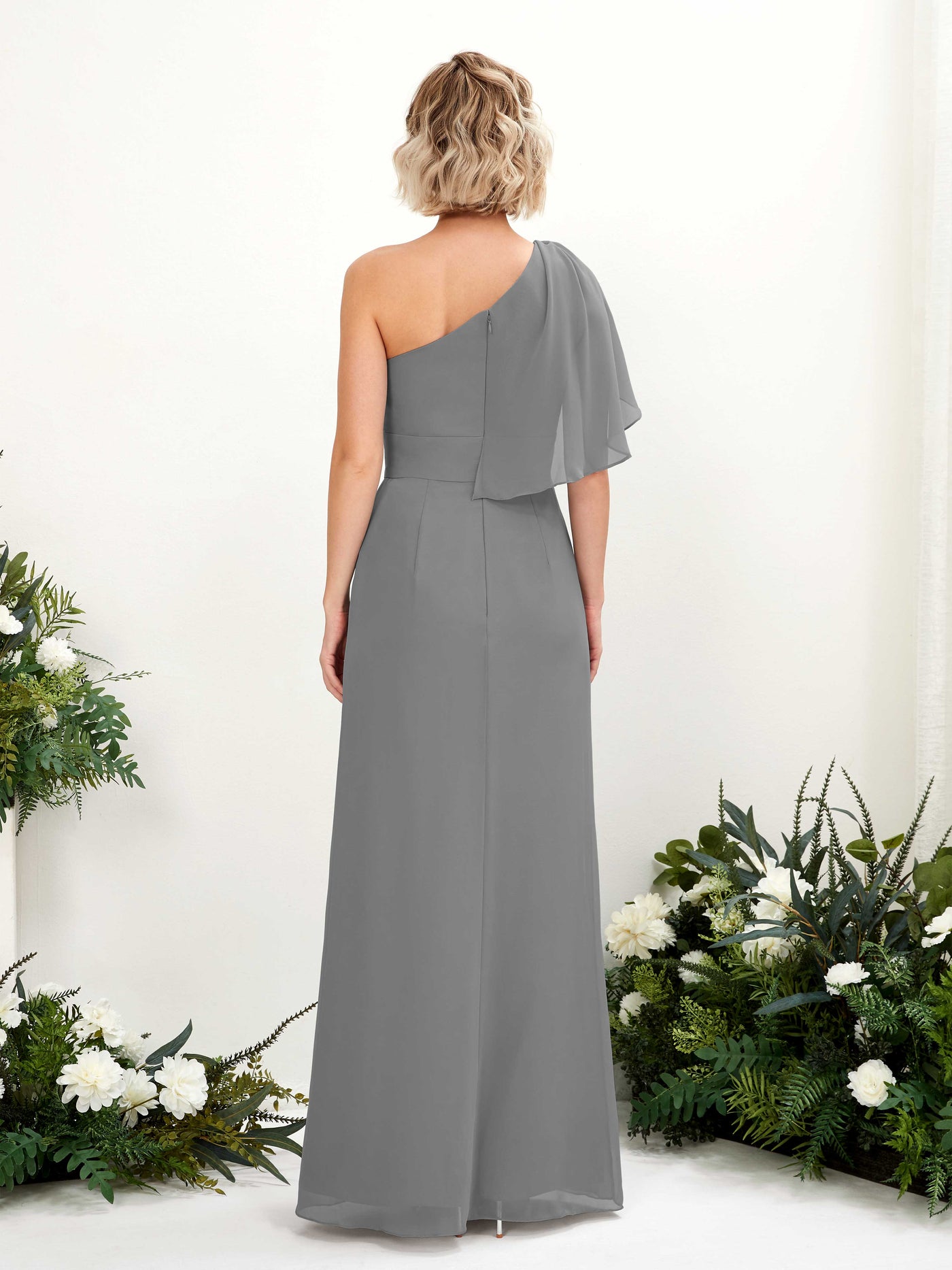 Carlyna Vestido Línea A Un Hombre Hasta el suelo Dama de honor Gris Acero #color_gris-acero