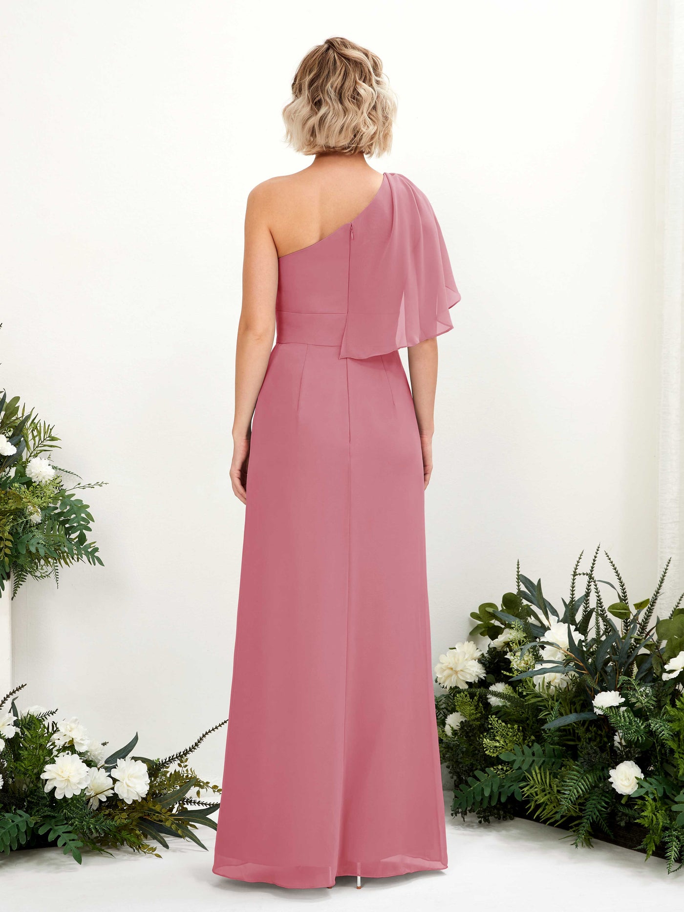 Carlyna Vestido Línea A Un Hombre Hasta el suelo Dama de honor Rosa Del Desierto #color_rosa-del-desierto