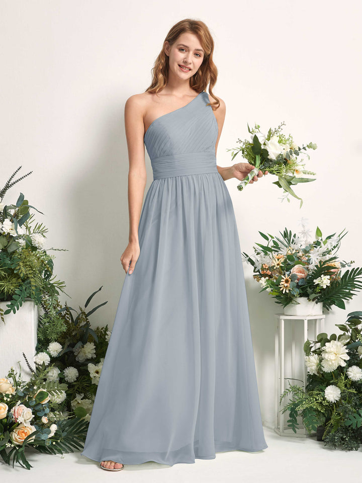 Carlyna Vestido Línea A Un Hombre Hasta el suelo Gasa Dama de honor Azul Empolvado Mejorado 