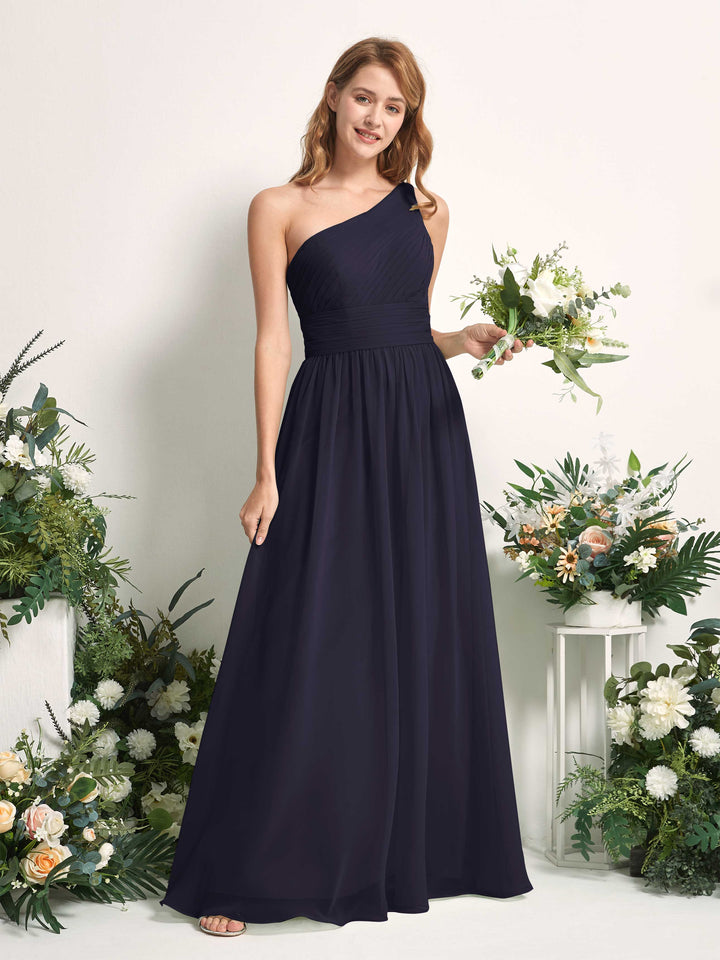 Carlyna Vestido Línea A Un Hombre Hasta el suelo Gasa Dama de honor Azul Marino Oscuro 