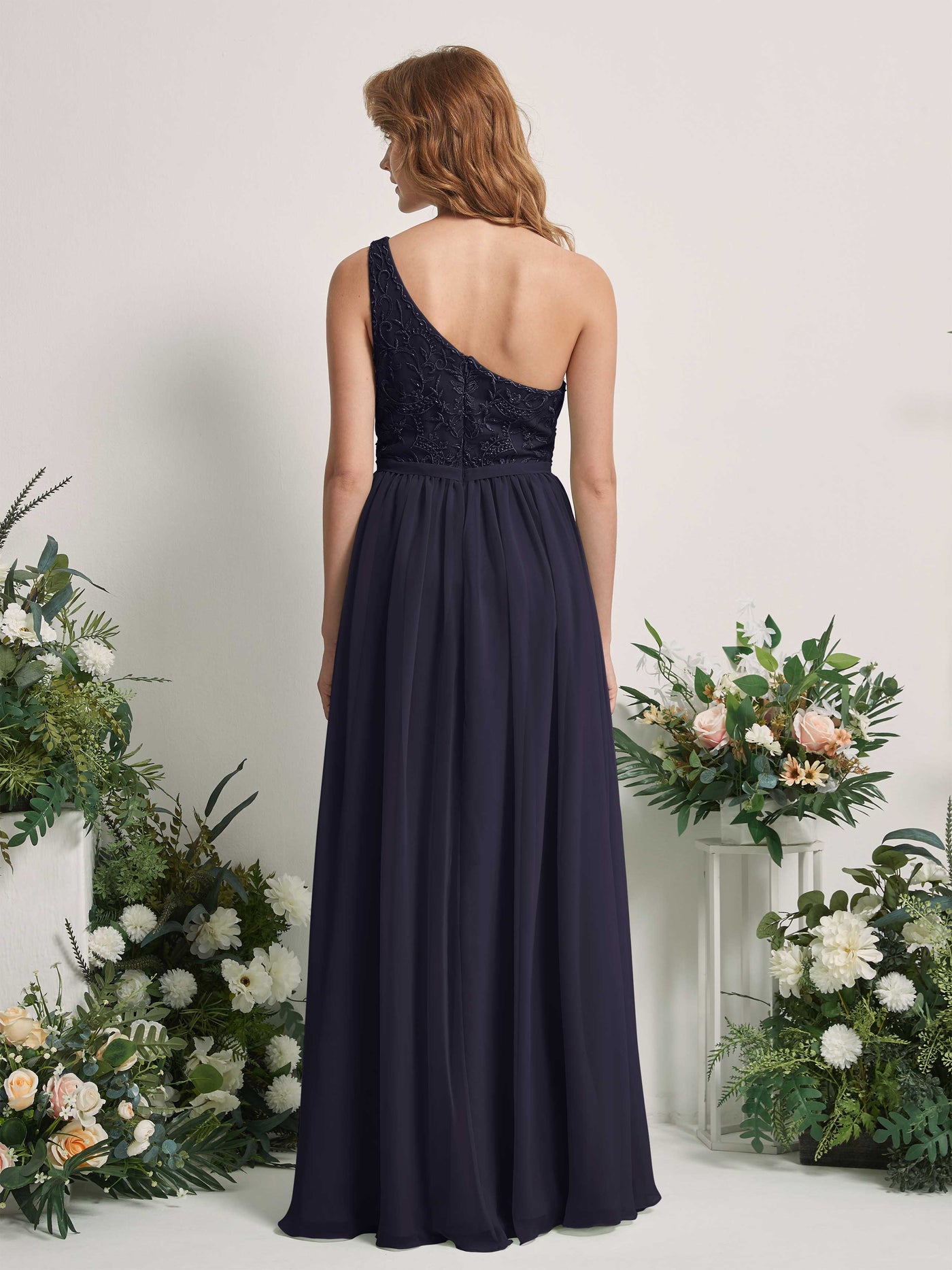 Carlyna Vestido línea A Un Hombre Hasta el suelo Gasa dama de honor Azul Marino Oscuro #color_azul-marino-oscuro