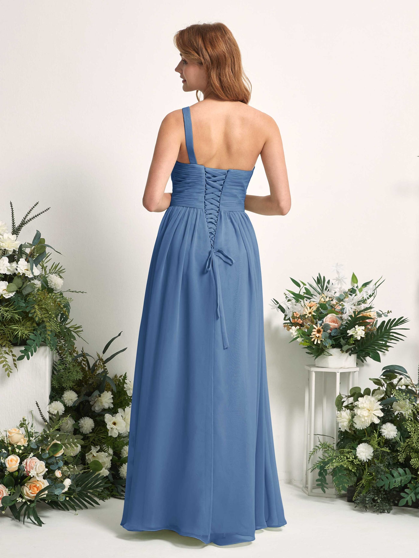 Carlyna Vestido Línea A Un Hombre Hasta el suelo Gasa Dama de honor Azul polvoriento #color_azul-polvoriento