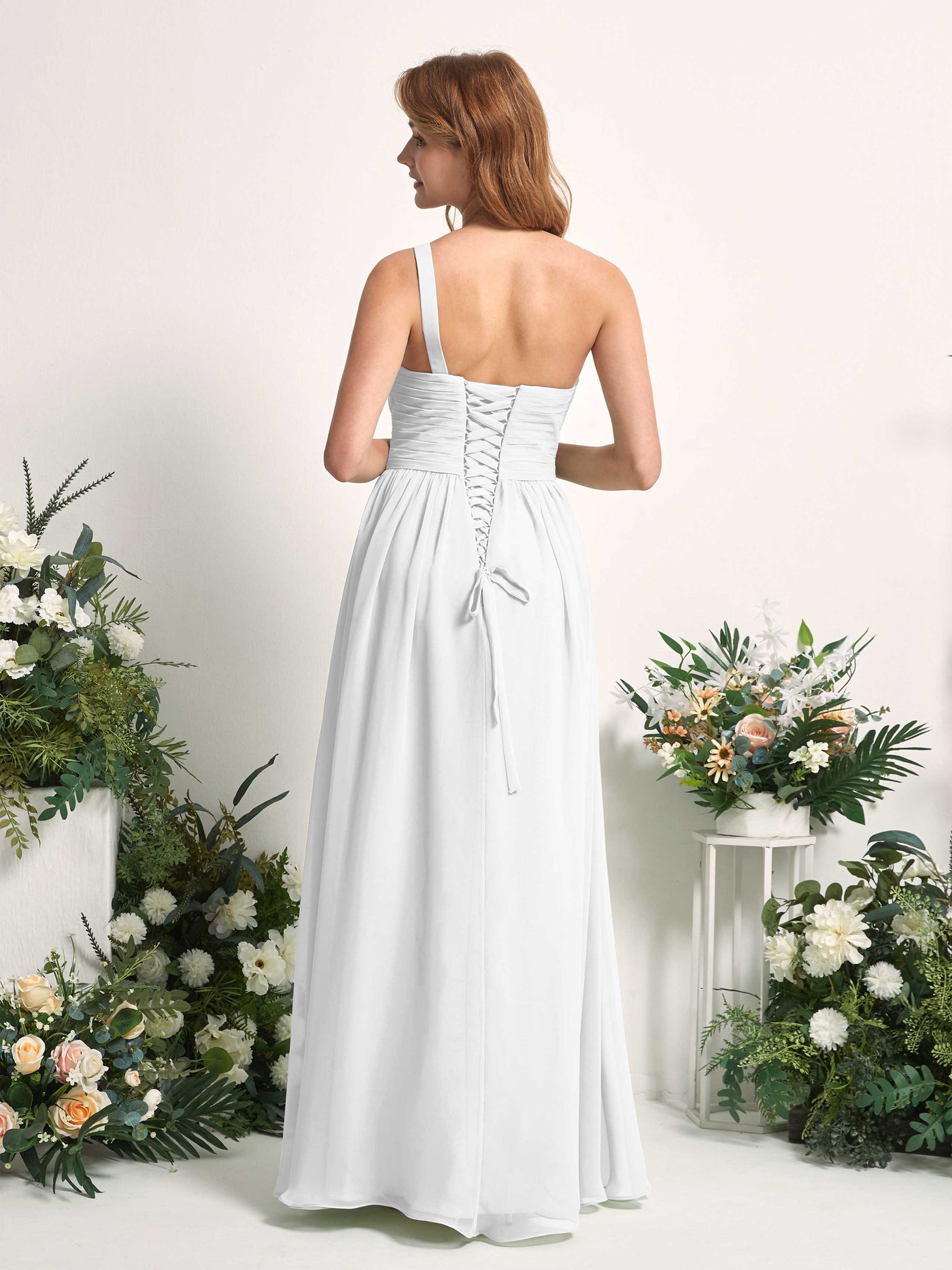 Carlyna Vestido Línea A Un Hombre Hasta el suelo Gasa Dama de honor Blanco #color_blanco