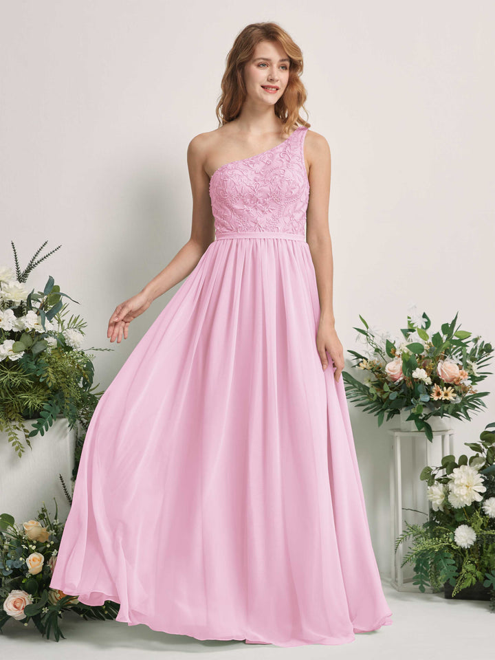Carlyna Vestido línea A Un Hombre Hasta el suelo Gasa dama de honor Rosa Caramelo 