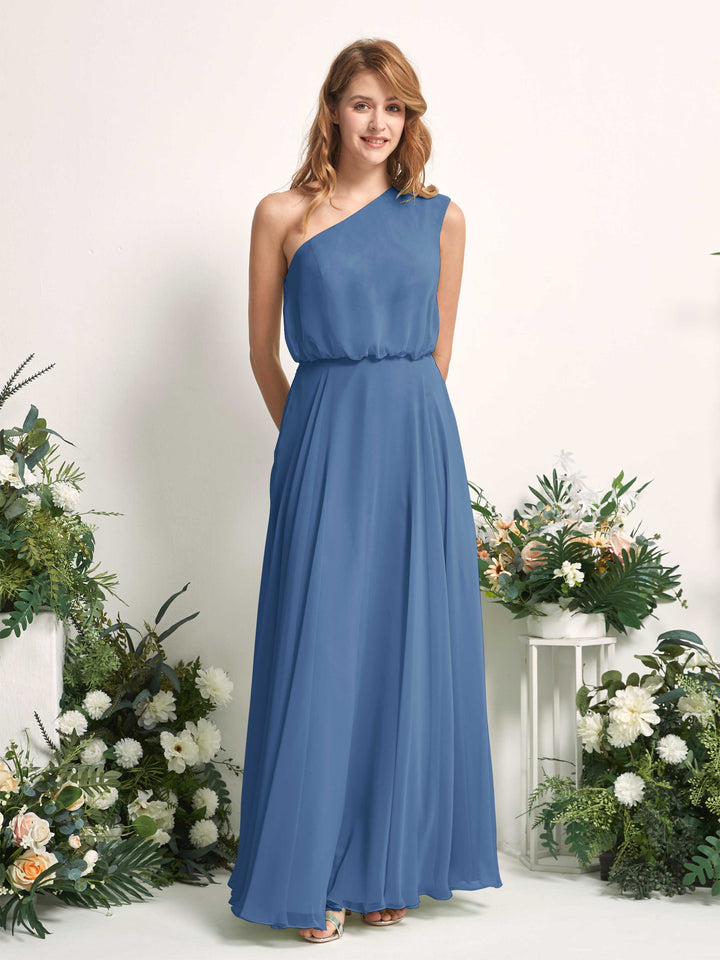 Carlyna Vestido Línea A Un Hombre Hasta el Suelo Vestidos de Dama de Honor Azul polvoriento 
