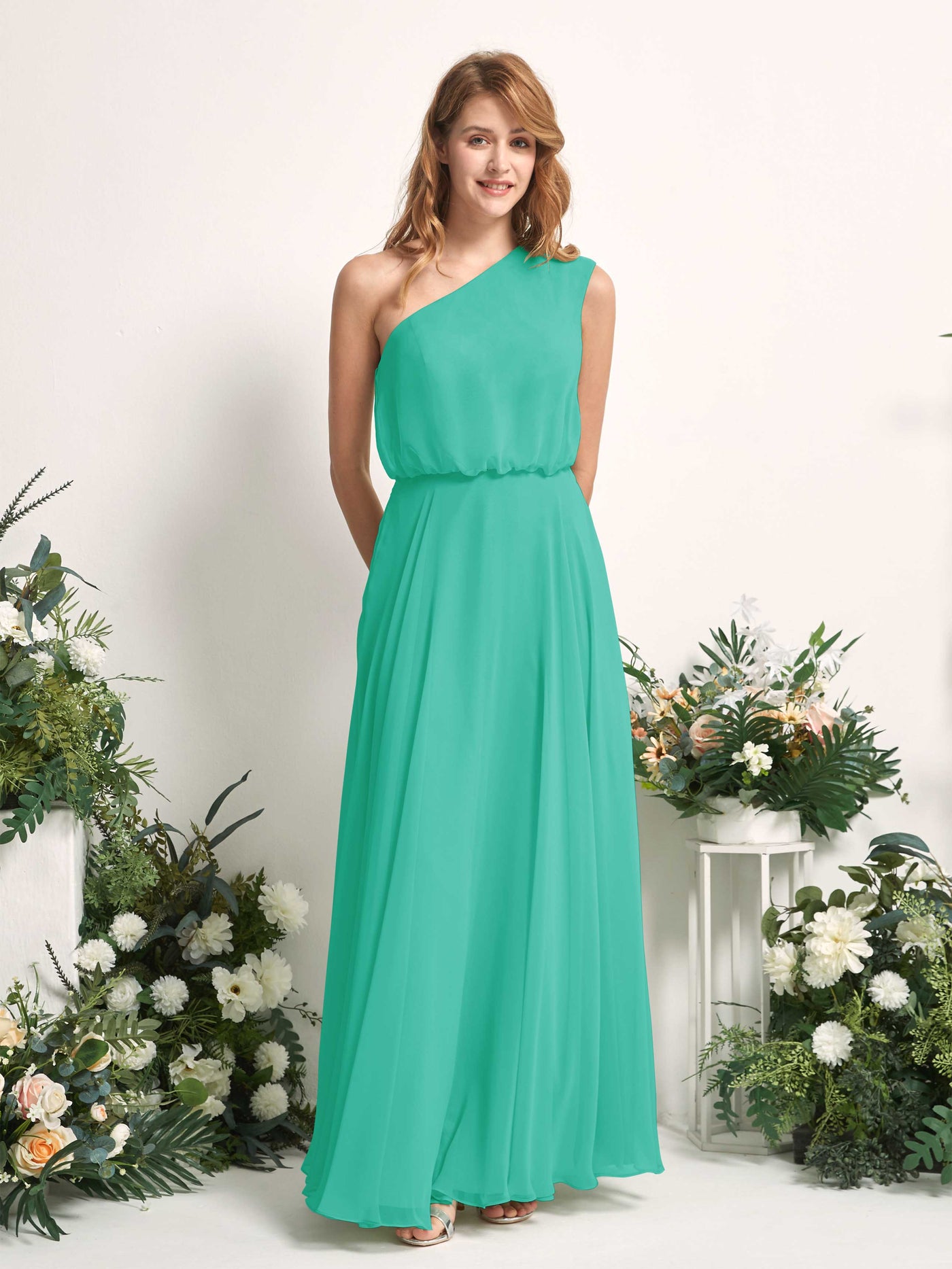 Carlyna Vestido Línea A Un Hombre Hasta el Suelo Vestidos de Dama de Honor Azul Tiffany #color_azul-tiffany