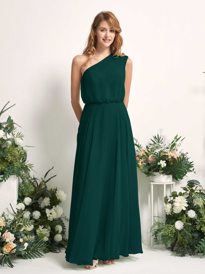 Carlyna Vestido Línea A Un Hombre Hasta el Suelo Vestidos de Dama de Honor Esmeralda Oscuro 