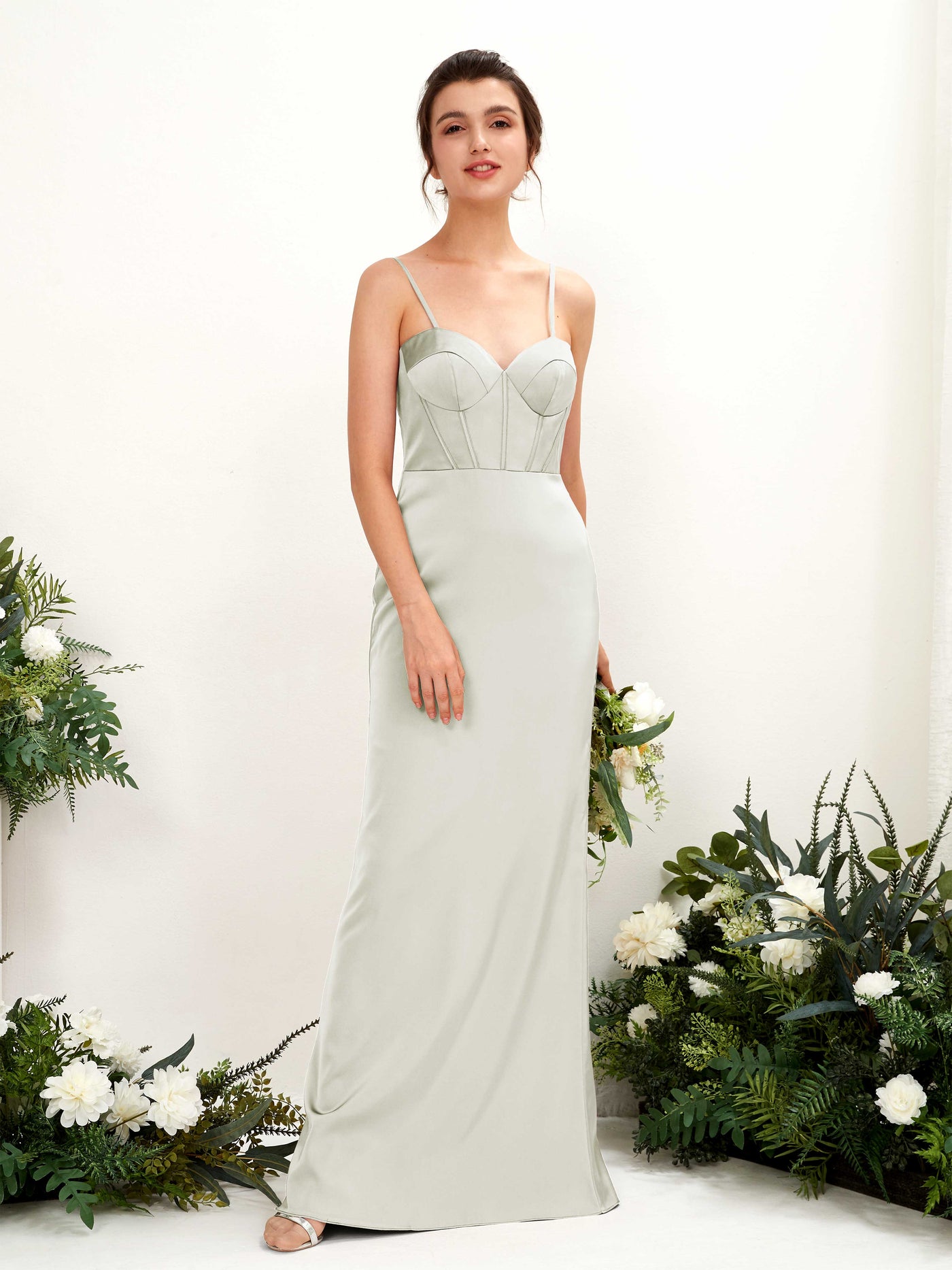 Carlyna Vestido tubo satén cuello corazón hasta el suelo dama de honor Marfil #color_marfil